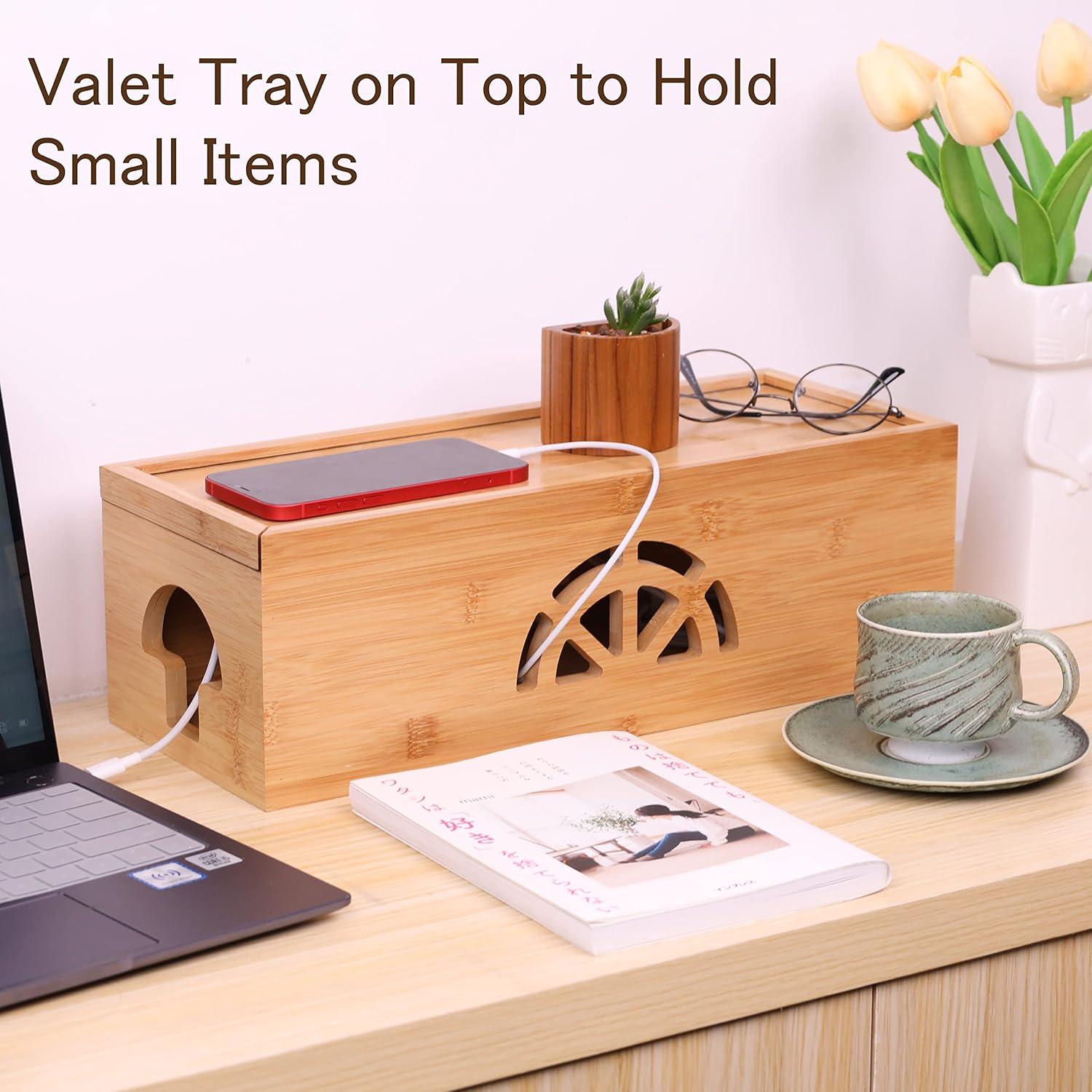 Caja de Gestión de Cables Extra Grande HTB - Bambú Natural 40x16x13cm