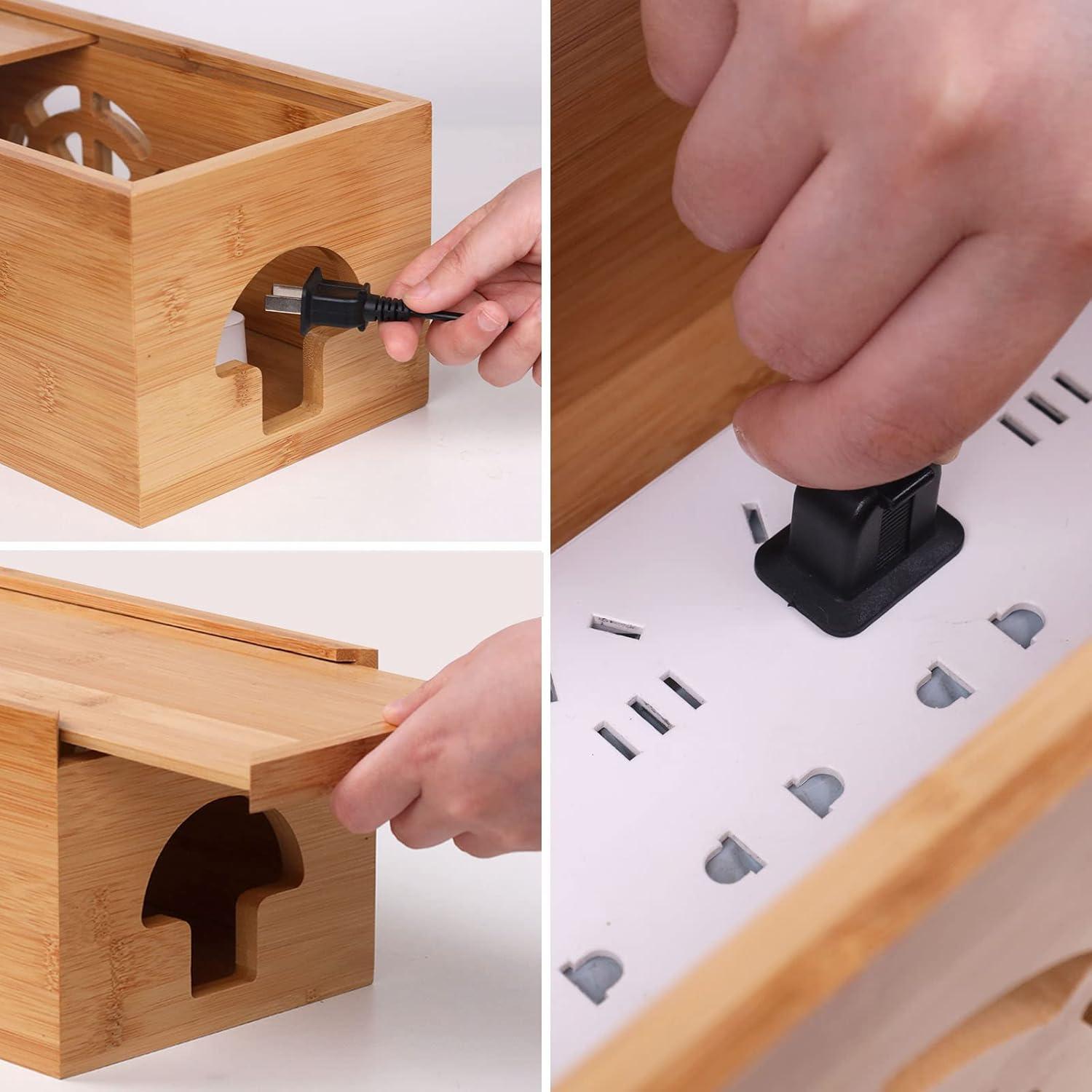 Caja de Gestión de Cables Extra Grande HTB - Bambú Natural 40x16x13cm