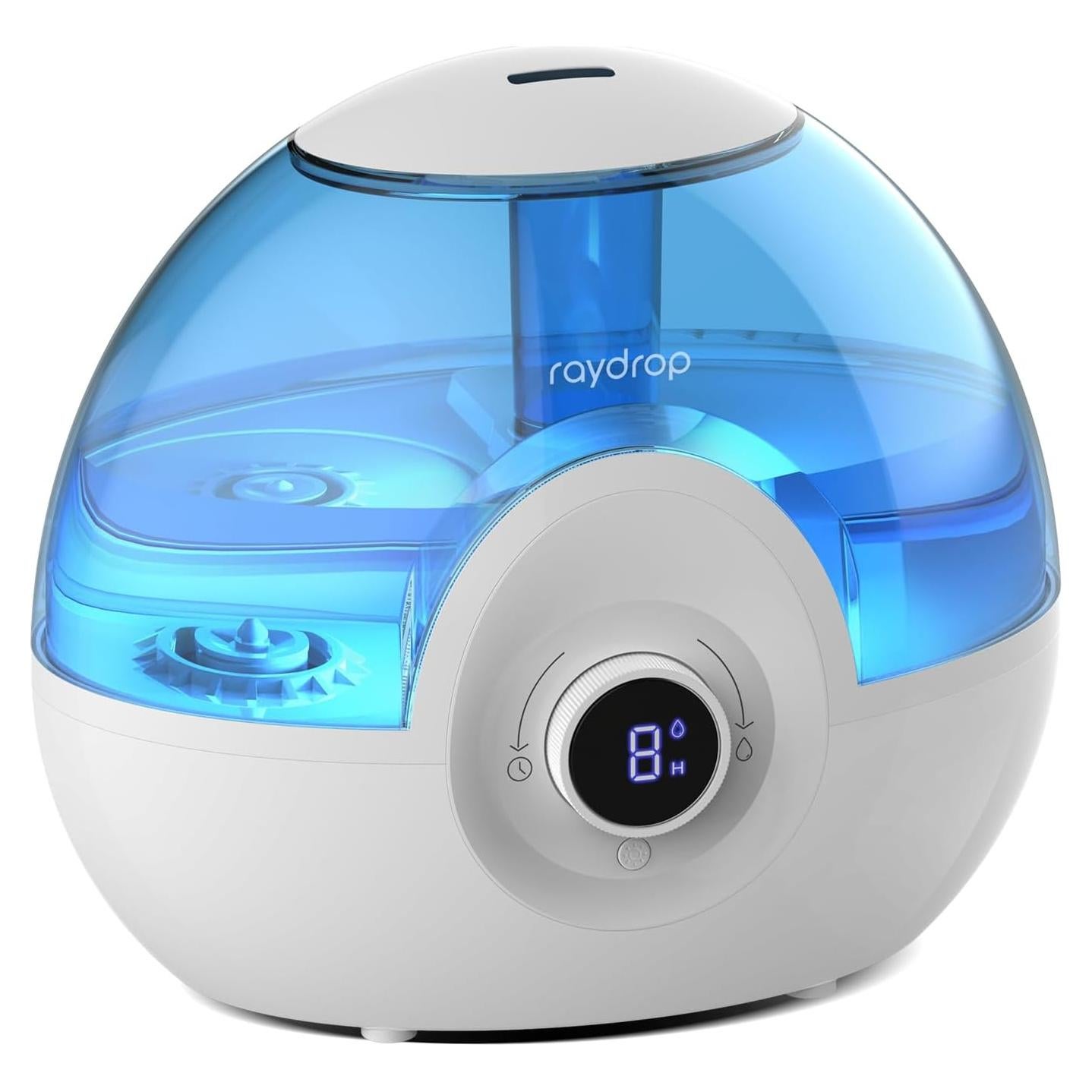 raydrop 2.2L Humidifiers for Bedroom, Cool Mist Humidifiers with Timer, Digital Knob, 26dB Quiet Small Humidifier for Baby, Nursery and Plants with Night Light, 30 Hours Runtime, Easy to Fill & Clean