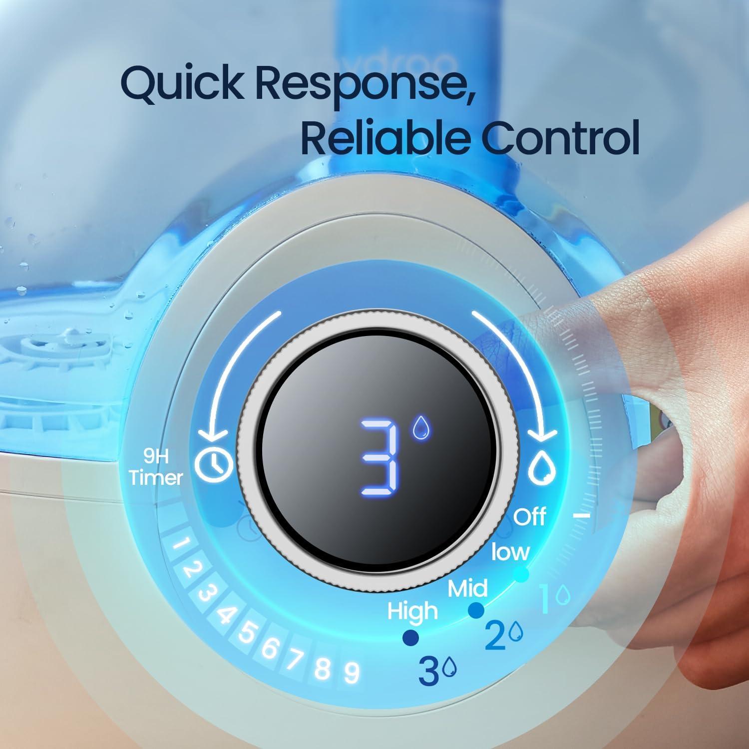 raydrop 2.2L Humidifiers for Bedroom, Cool Mist Humidifiers with Timer, Digital Knob, 26dB Quiet Small Humidifier for Baby, Nursery and Plants with Night Light, 30 Hours Runtime, Easy to Fill & Clean