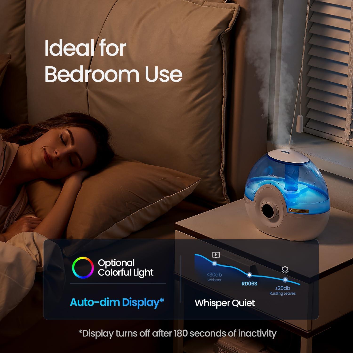 raydrop 2.2L Humidifiers for Bedroom, Cool Mist Humidifiers with Timer, Digital Knob, 26dB Quiet Small Humidifier for Baby, Nursery and Plants with Night Light, 30 Hours Runtime, Easy to Fill & Clean
