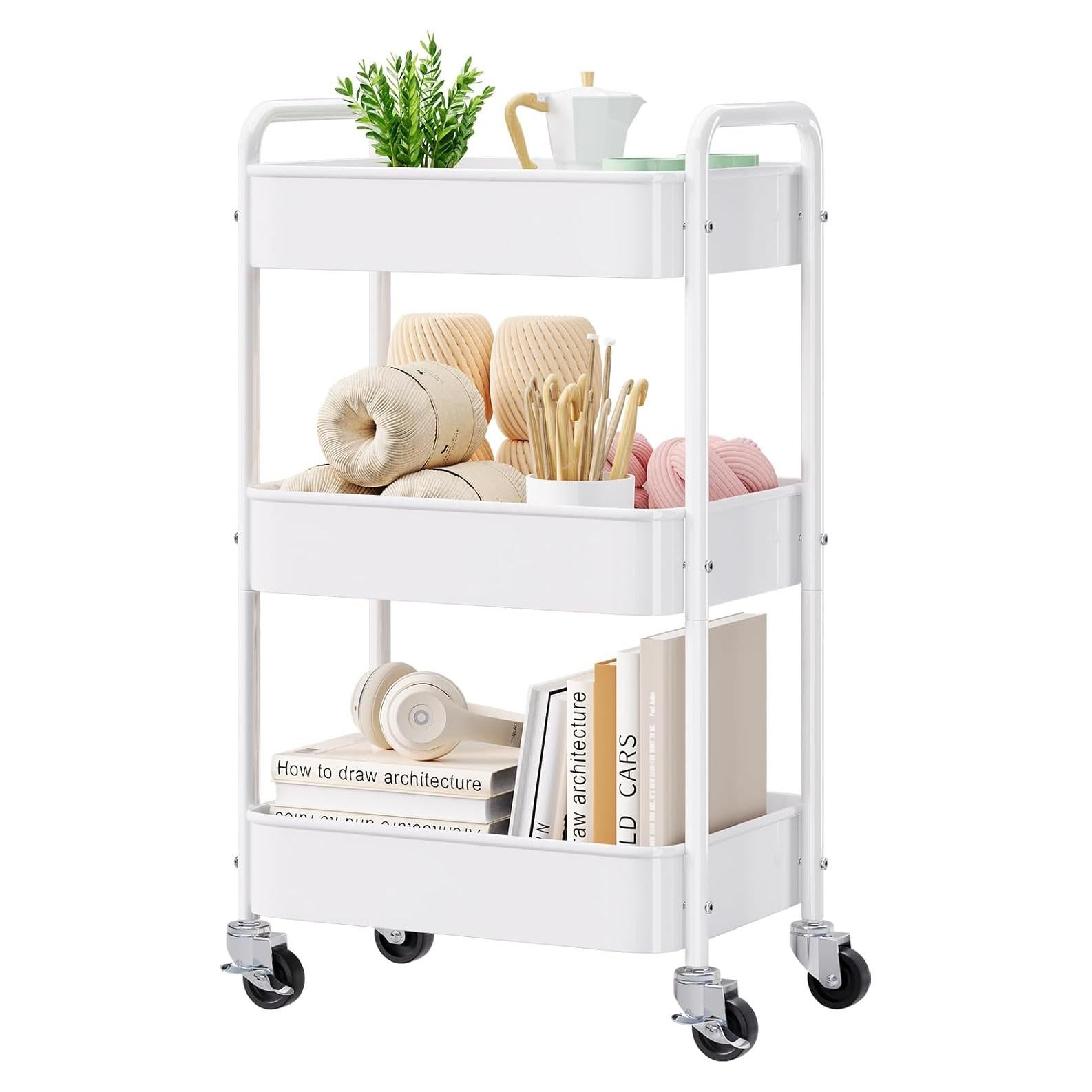 Carro Rodante de 3 Niveles WBKATN Blanco Metal 30kg