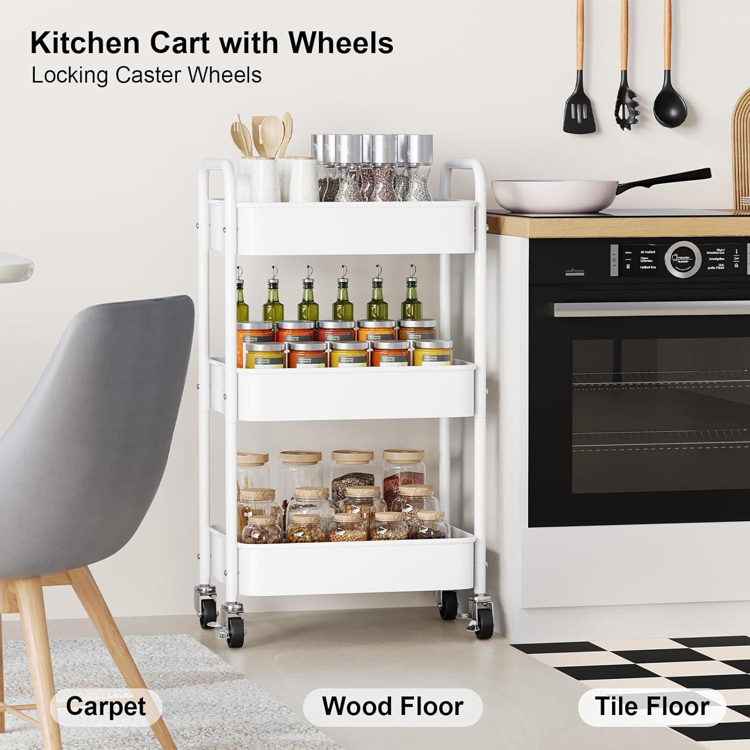 Carro Rodante de 3 Niveles WBKATN Blanco Metal 30kg