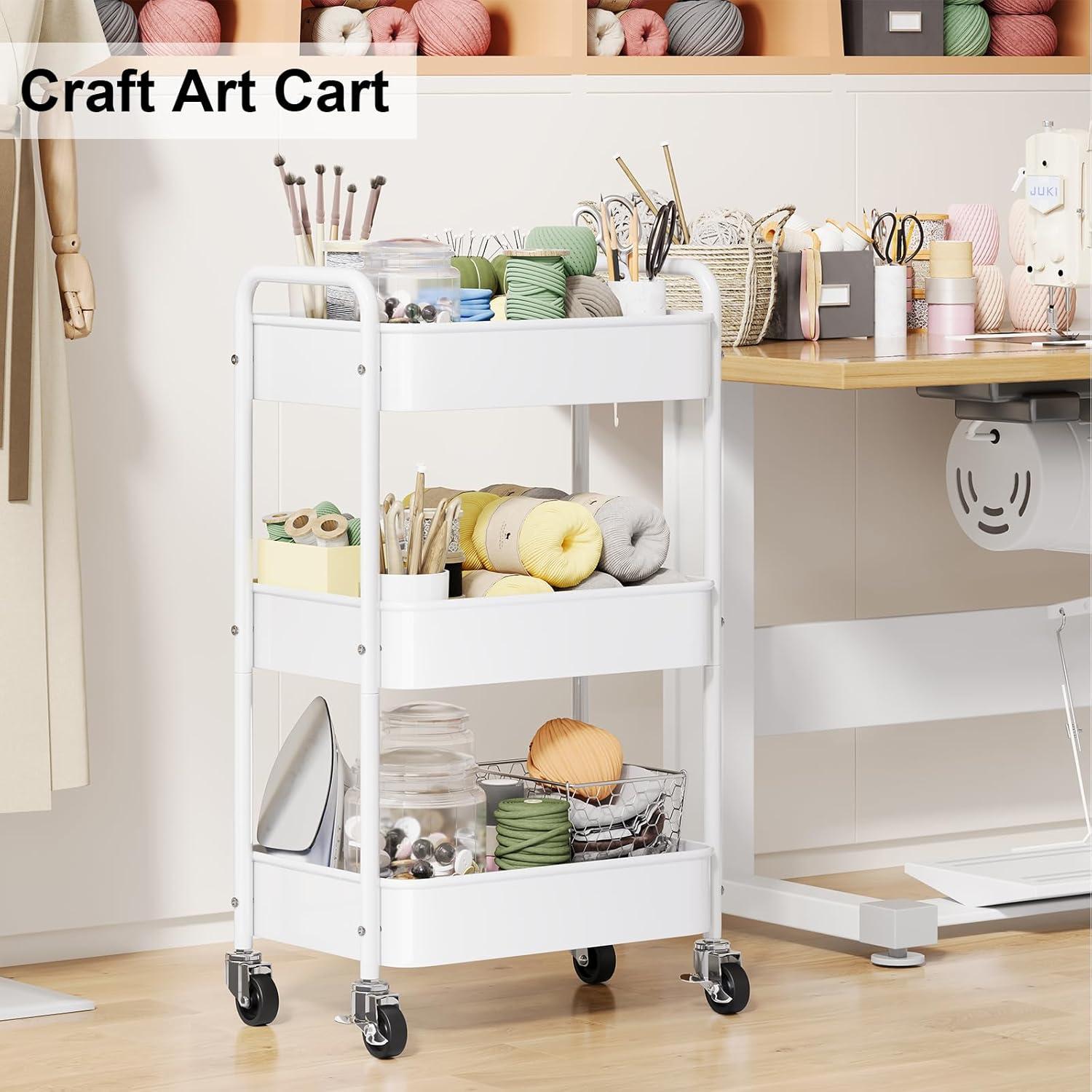 Carro Rodante de 3 Niveles WBKATN Blanco Metal 30kg