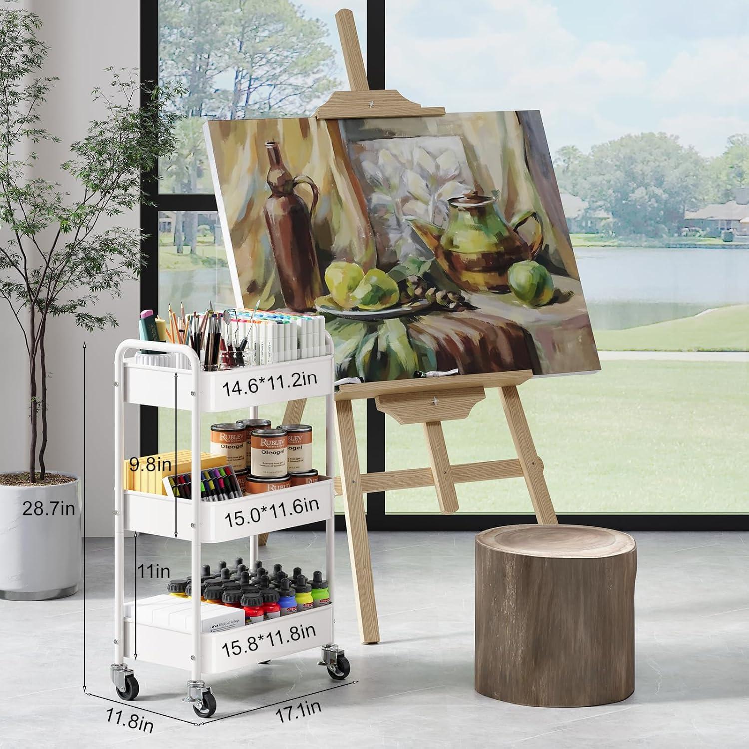 Carro Rodante de 3 Niveles WBKATN Blanco Metal 30kg