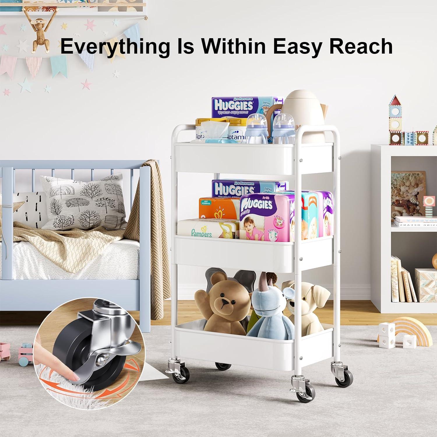 Carro Rodante de 3 Niveles WBKATN Blanco Metal 30kg