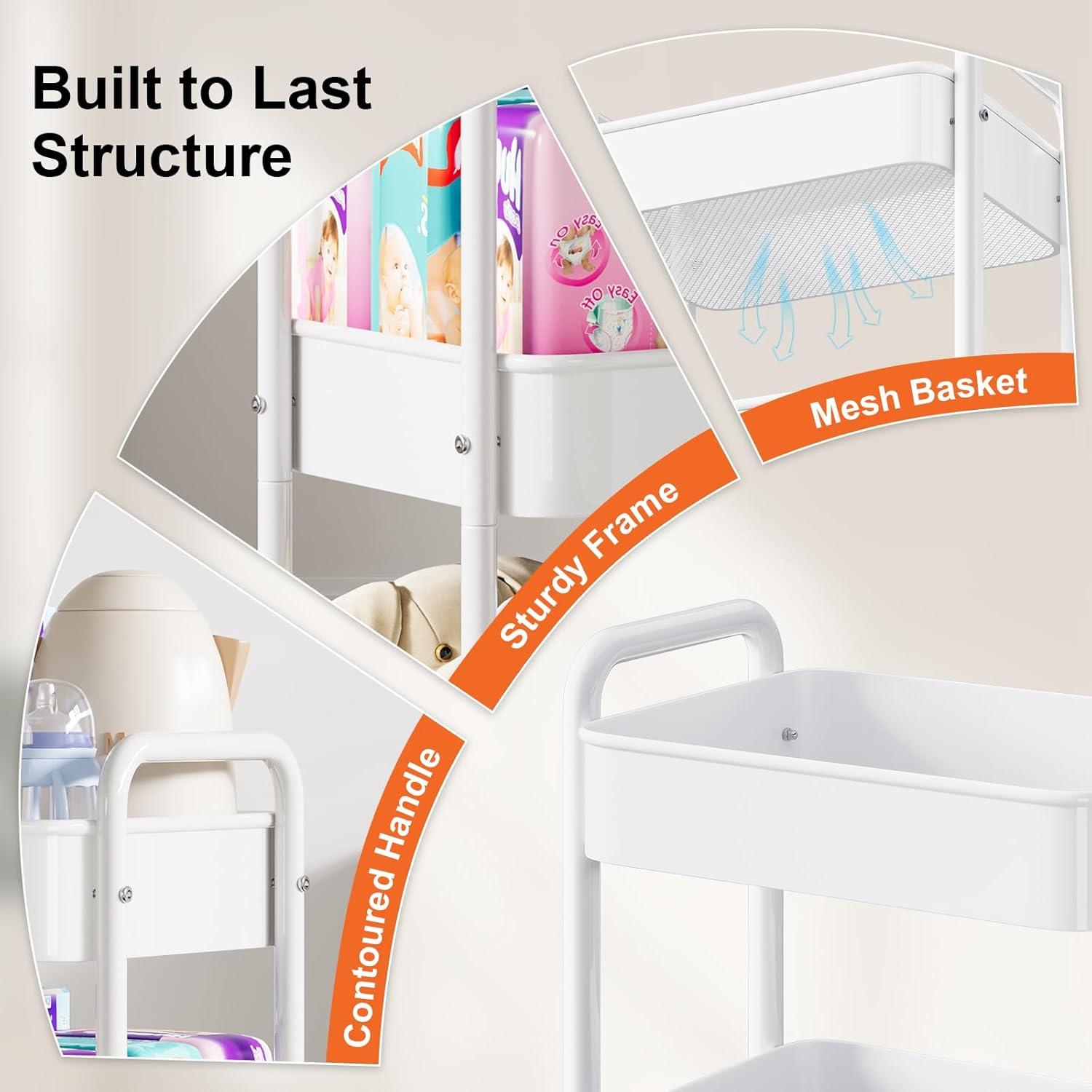 Carro Rodante de 3 Niveles WBKATN Blanco Metal 30kg