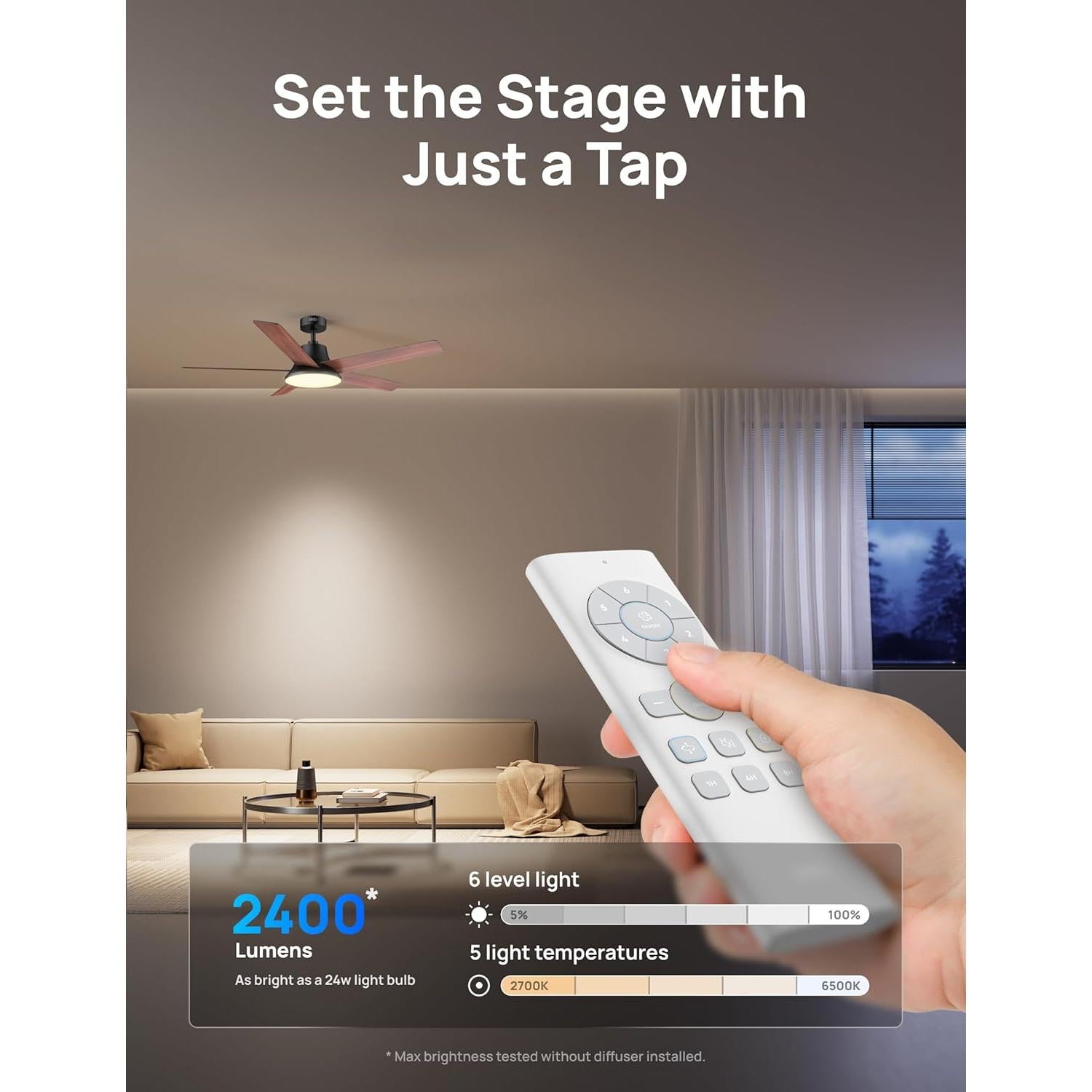 Ventilador de Techo Dreo CLF521 52" Negro con Luz LED y Control Remoto