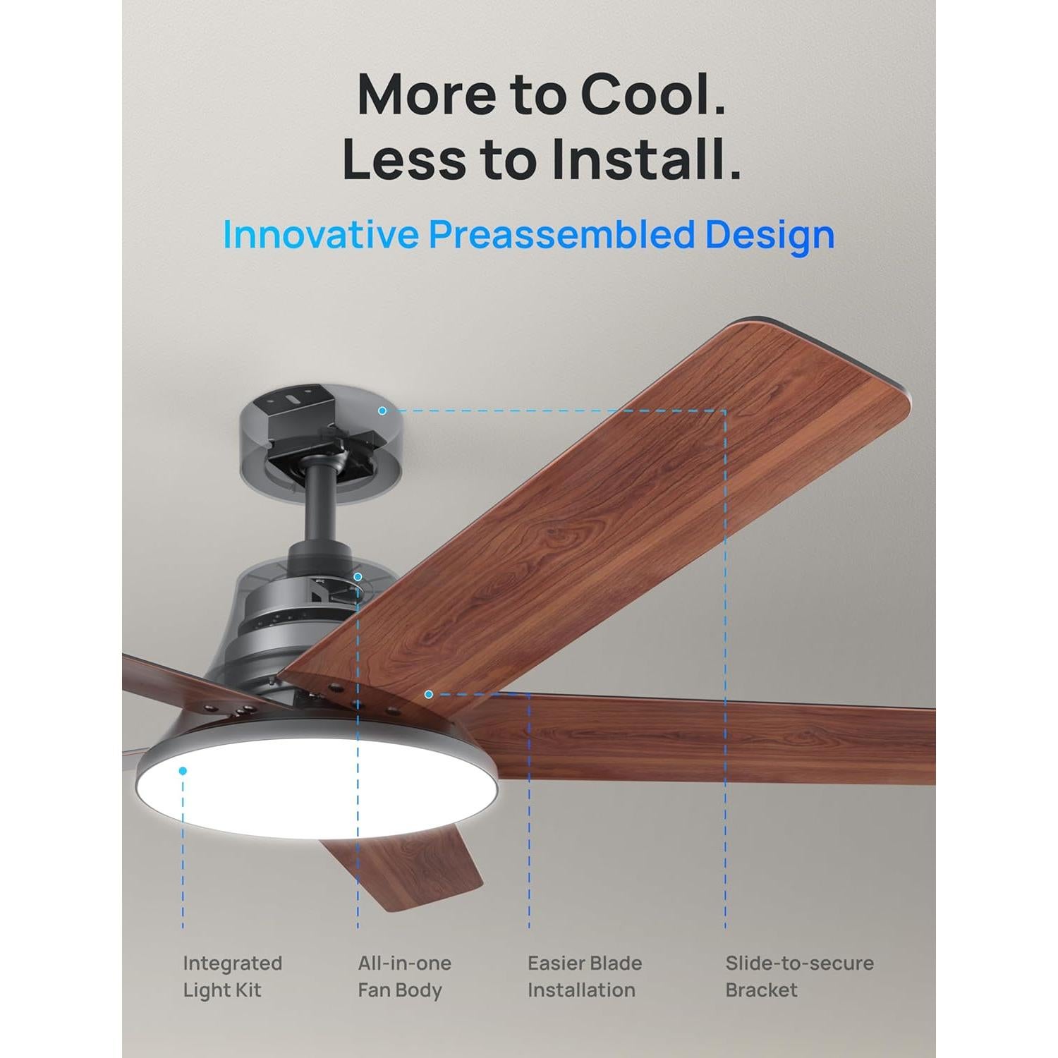 Ventilador de Techo Dreo CLF521 52" Negro con Luz LED y Control Remoto