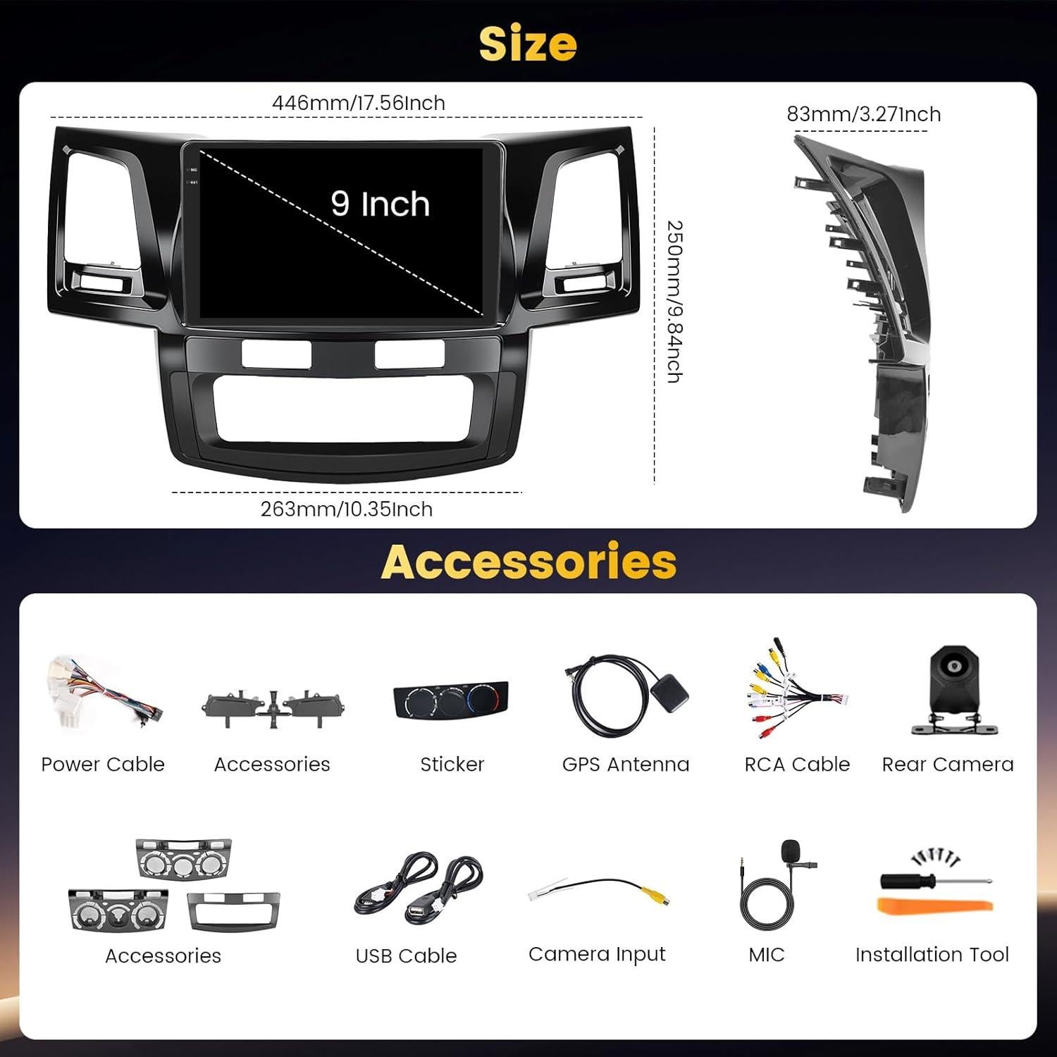 Estéreo Android 15 Fuluku 9" para Toyota Fortuner 2005-2014