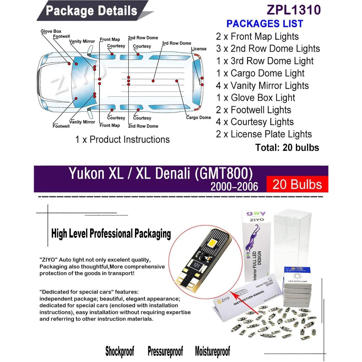 Kit 20 Bombillas LED ZIYO para GMC Yukon 2000-2006