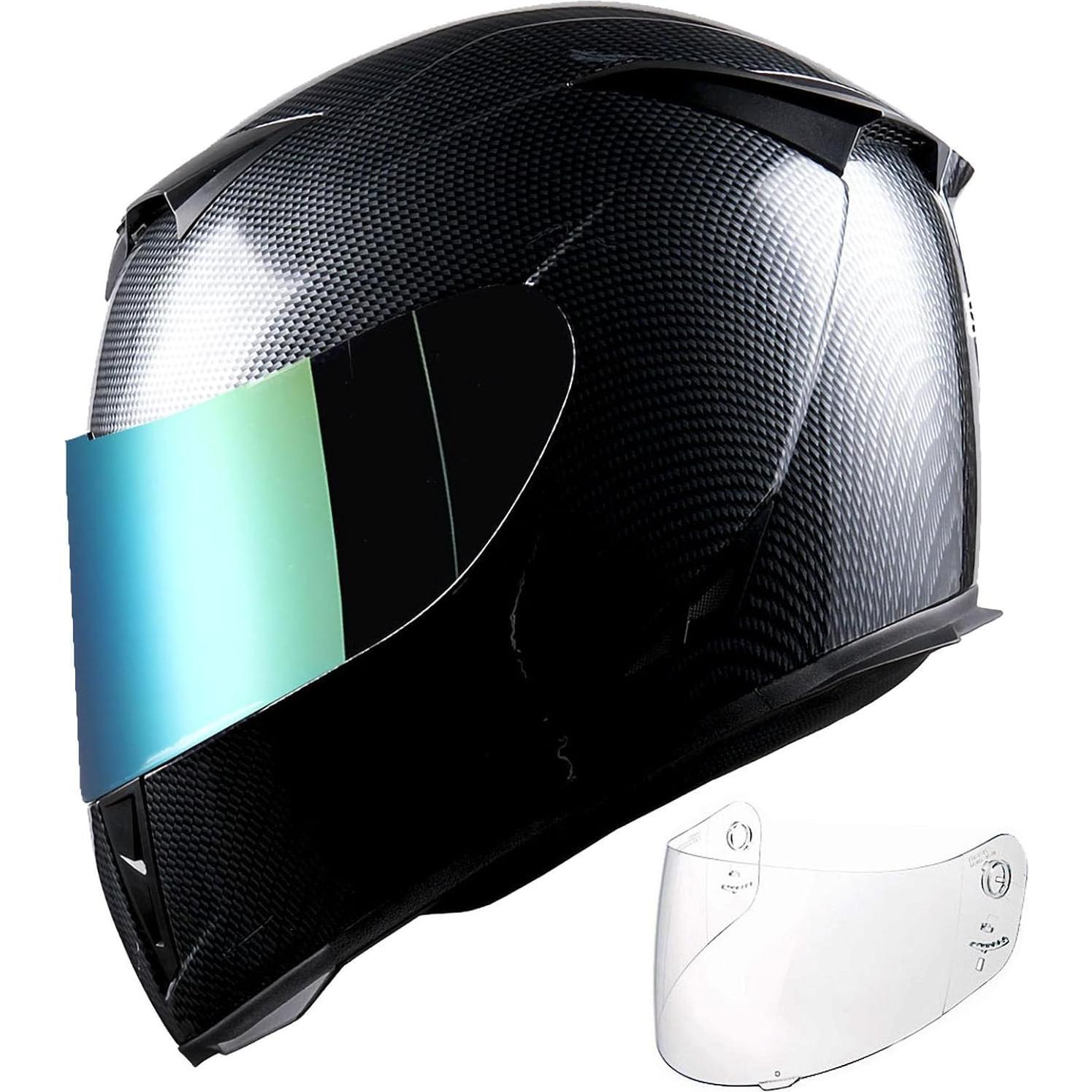 1Storm Motorcycle Full Face Helmet Skull King Matt Black + One Extra Clear Shield: HJK311