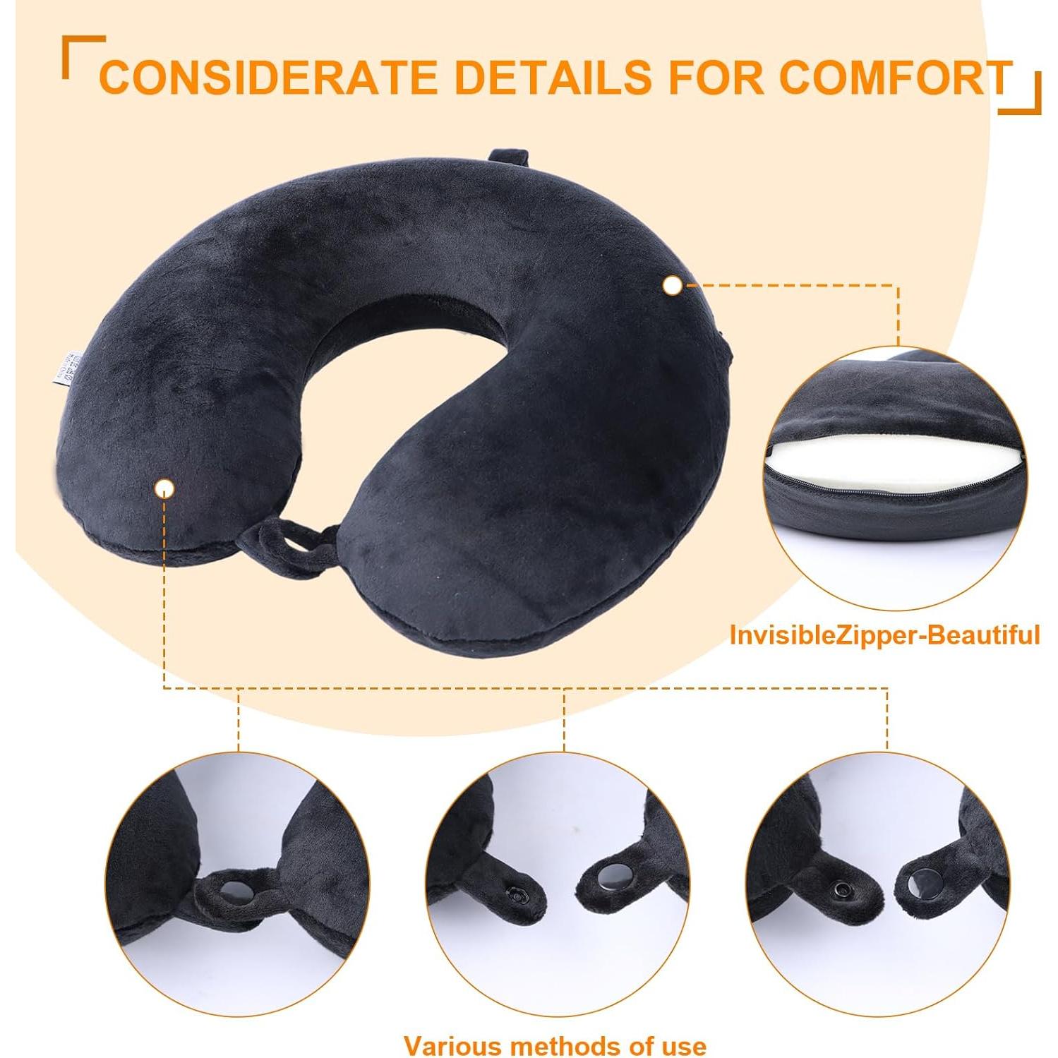 Almohada de Viaje Far win 100% Espuma de Memoria Negra 30x30cm