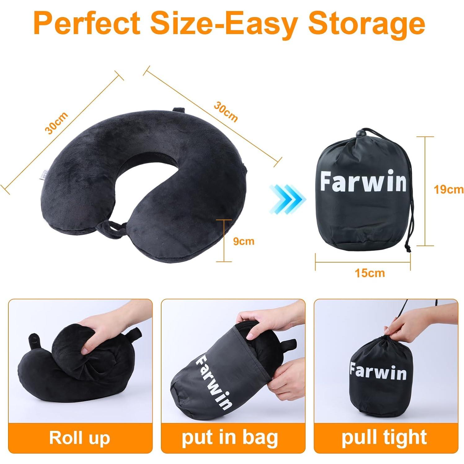 Almohada de Viaje Far win 100% Espuma de Memoria Negra 30x30cm