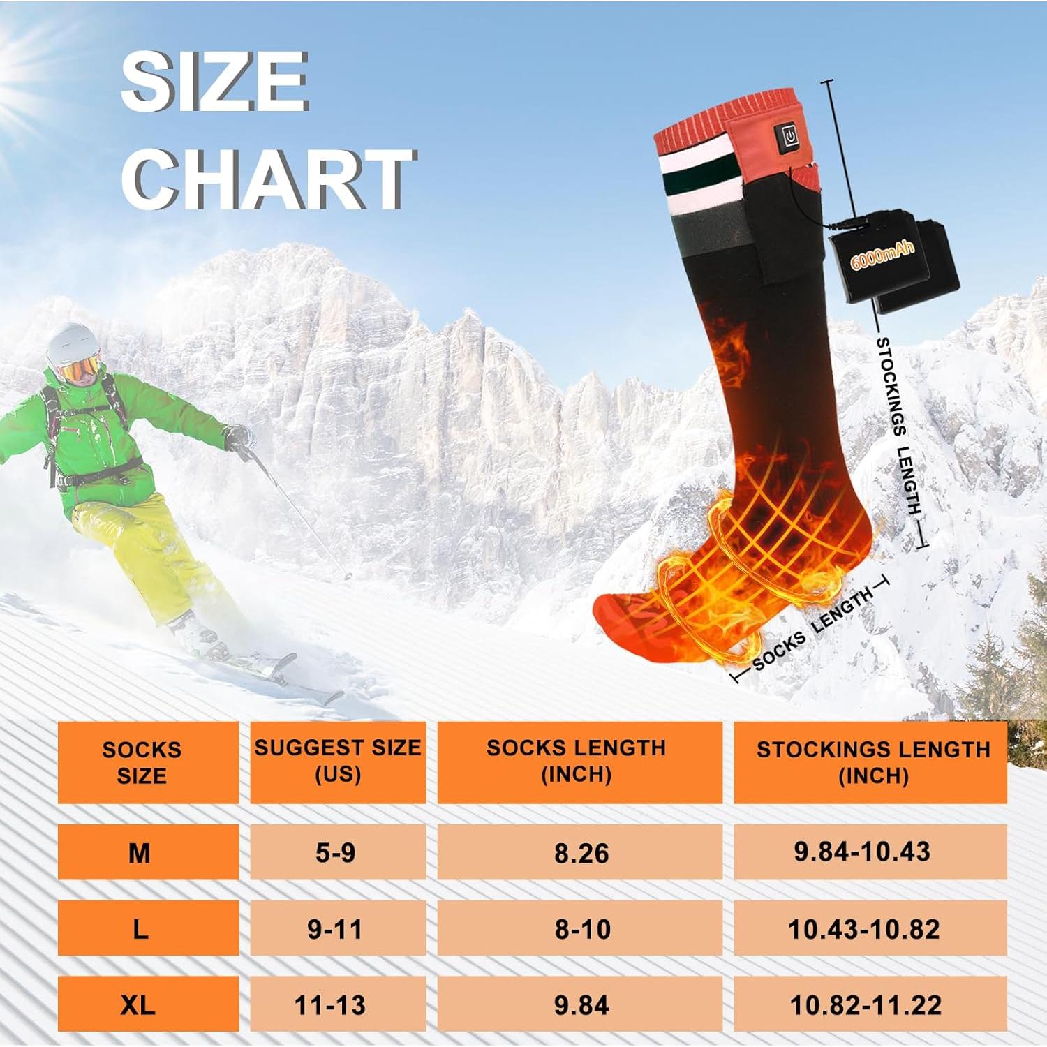 Calcetines Calentados Aotomee WT8K Naranja 6000mAh 17H