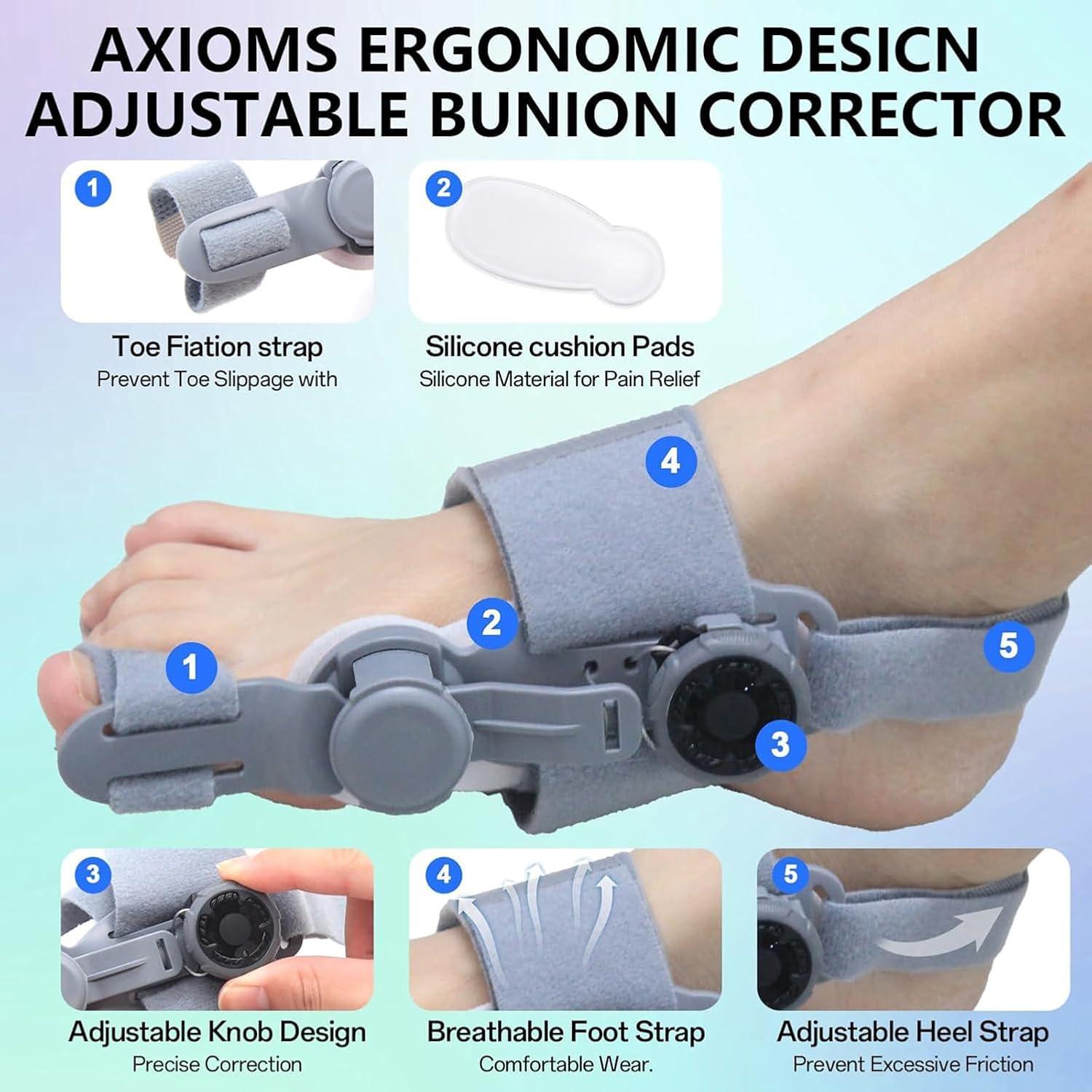 Bunion Corrector for Women Men Big Toe Splint, Adjustable Toe Spacer for Bunion Relief, Toe Separators for Crooked Toes Suitable for Left Right Feet, L, Gray