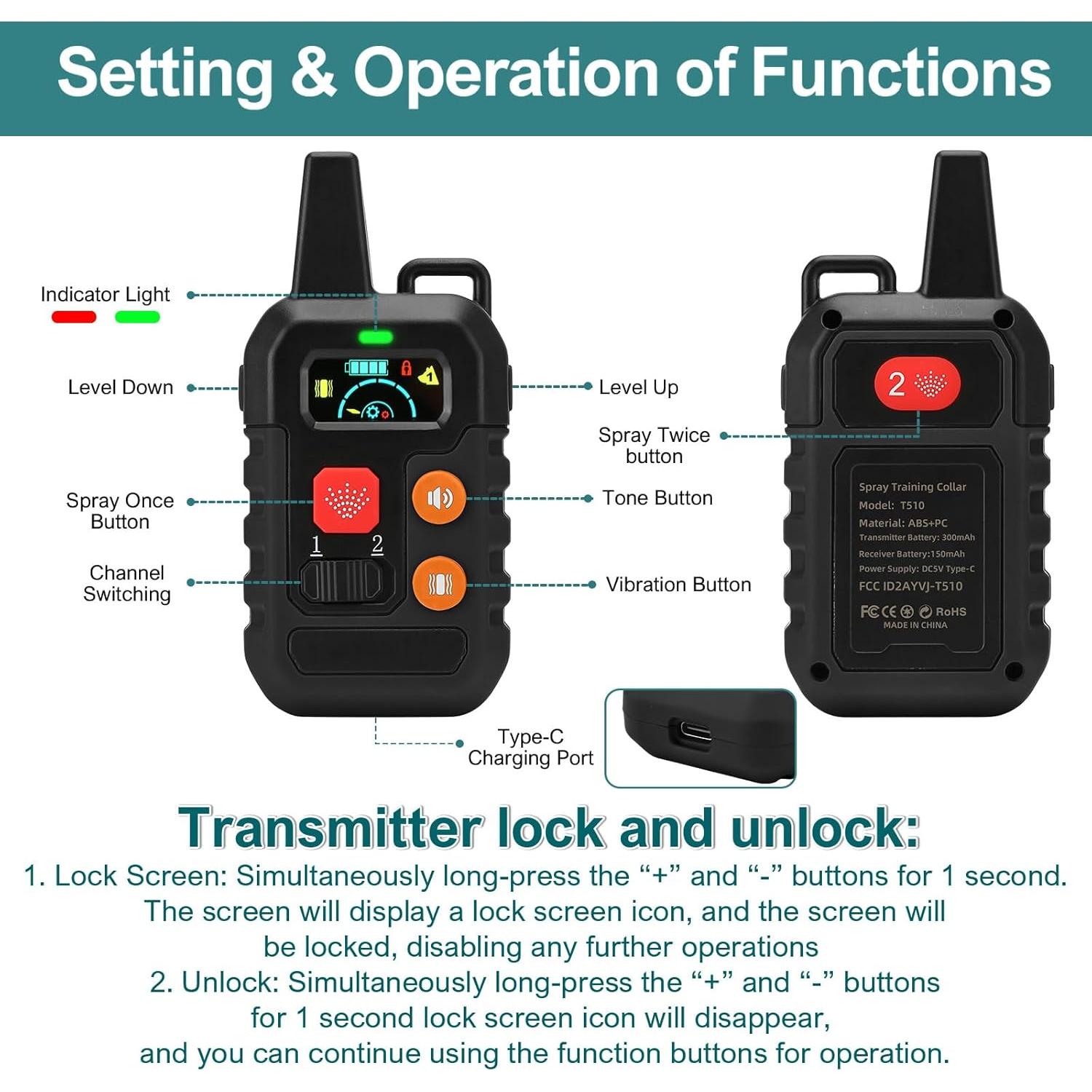 Collar de Entrenamiento de Citronela KDSZJDV T510 IPX7 para Perros