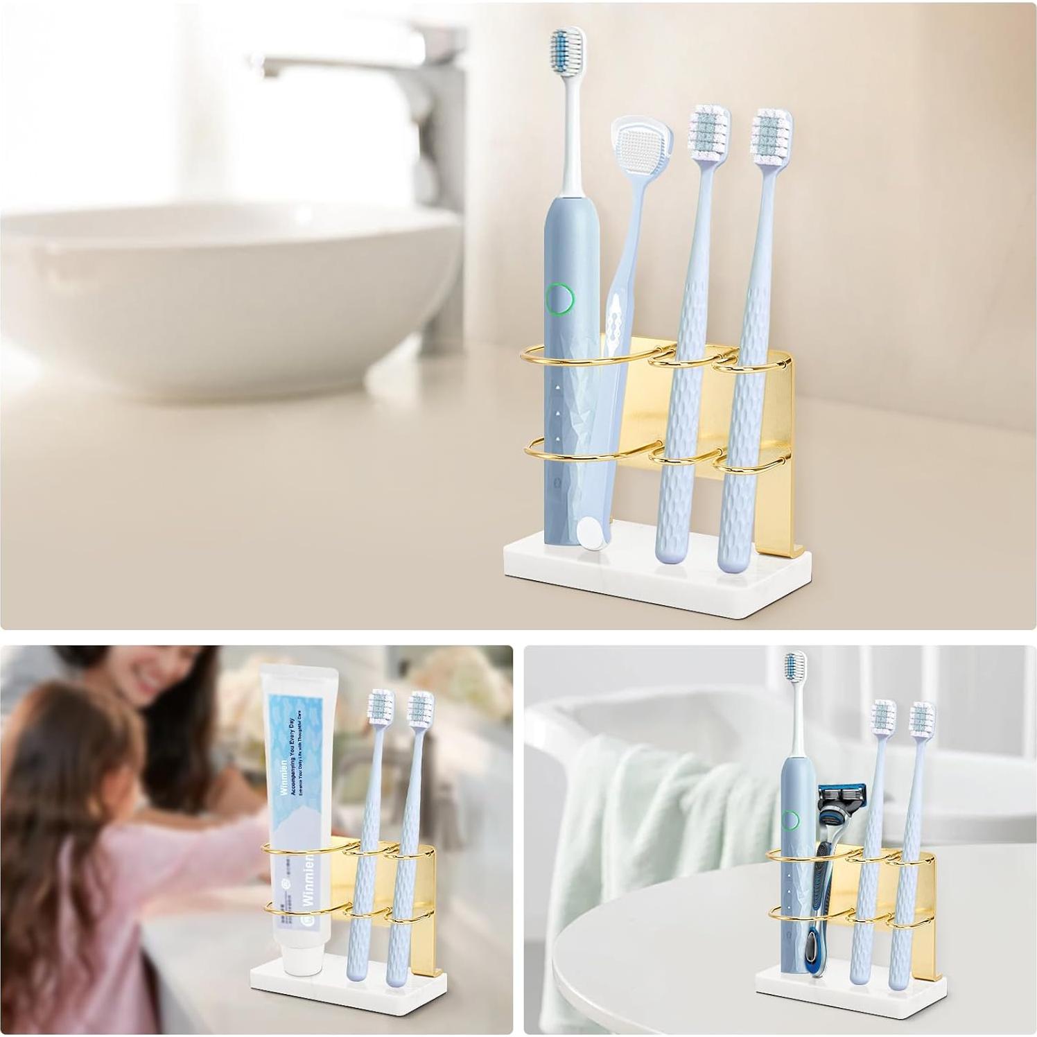 Soporte para Cepillos de Dientes Winmien Dorado con Base de Mármol