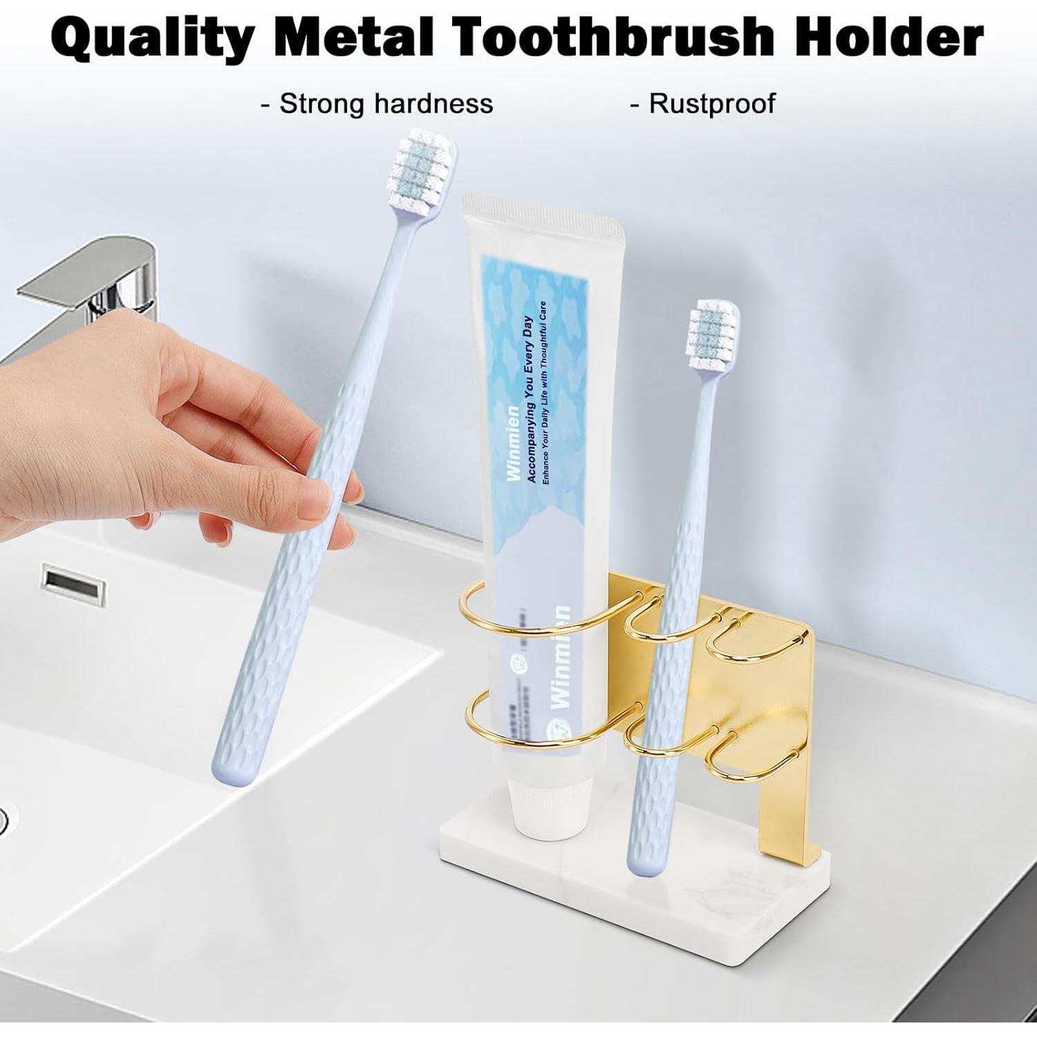 Soporte para Cepillos de Dientes Winmien Dorado con Base de Mármol