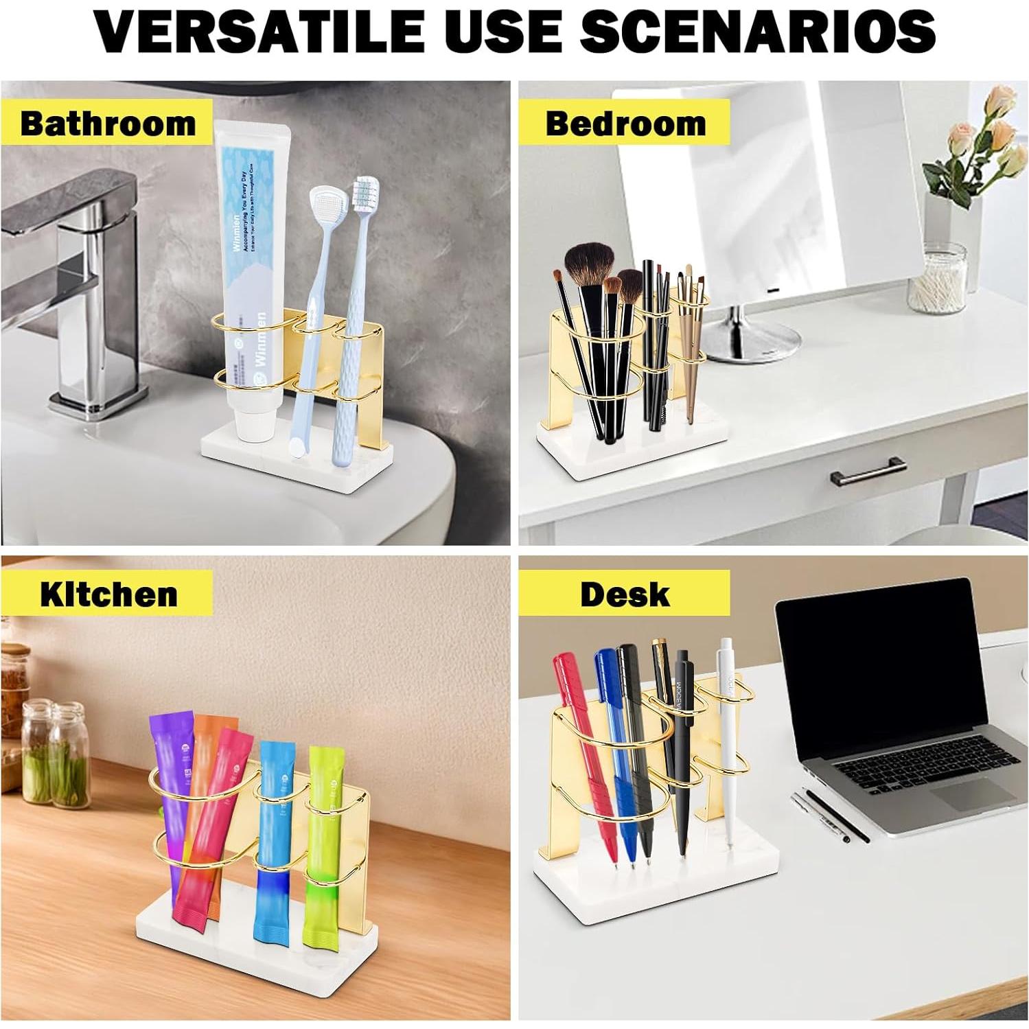 Soporte para Cepillos de Dientes Winmien Dorado con Base de Mármol