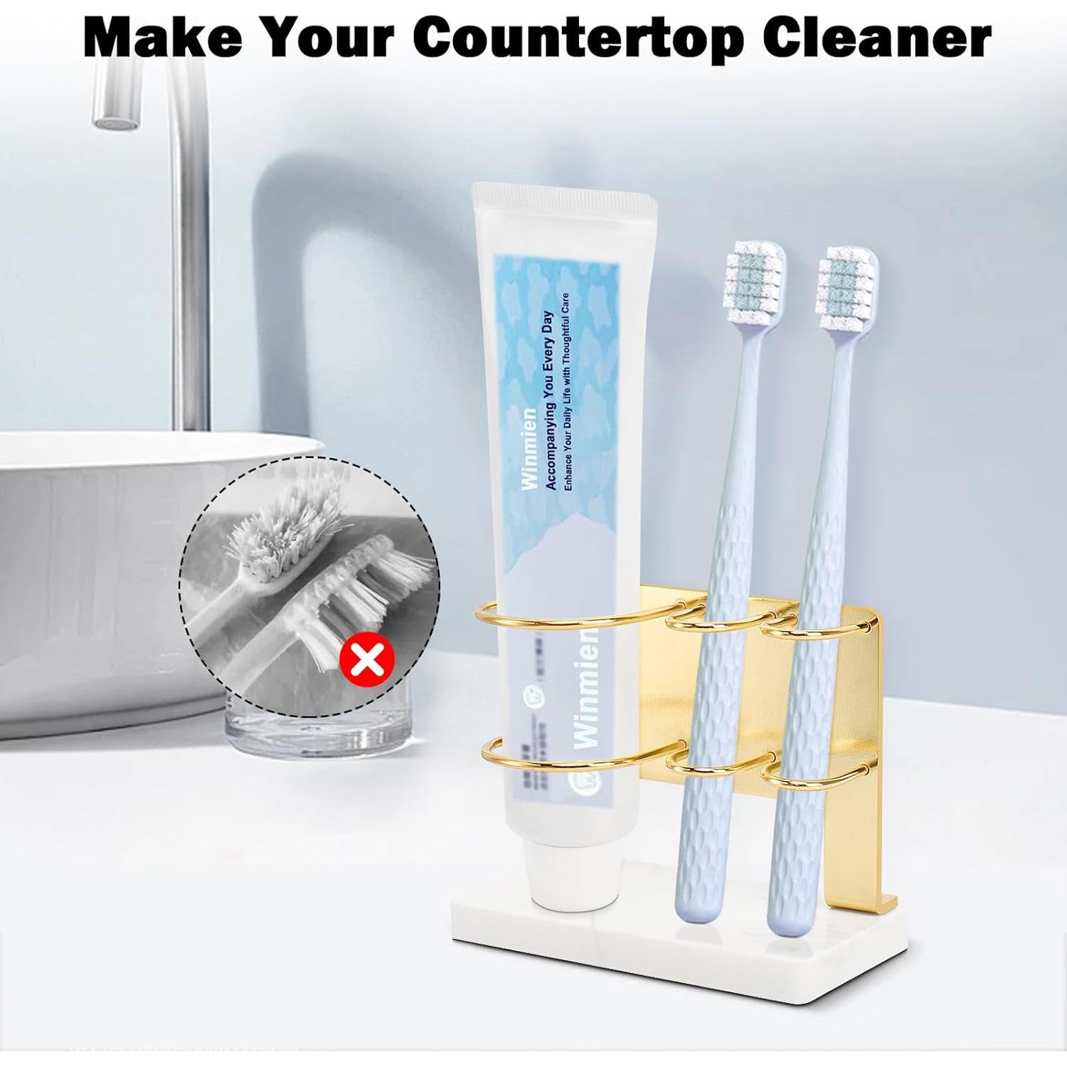 Soporte para Cepillos de Dientes Winmien Dorado con Base de Mármol