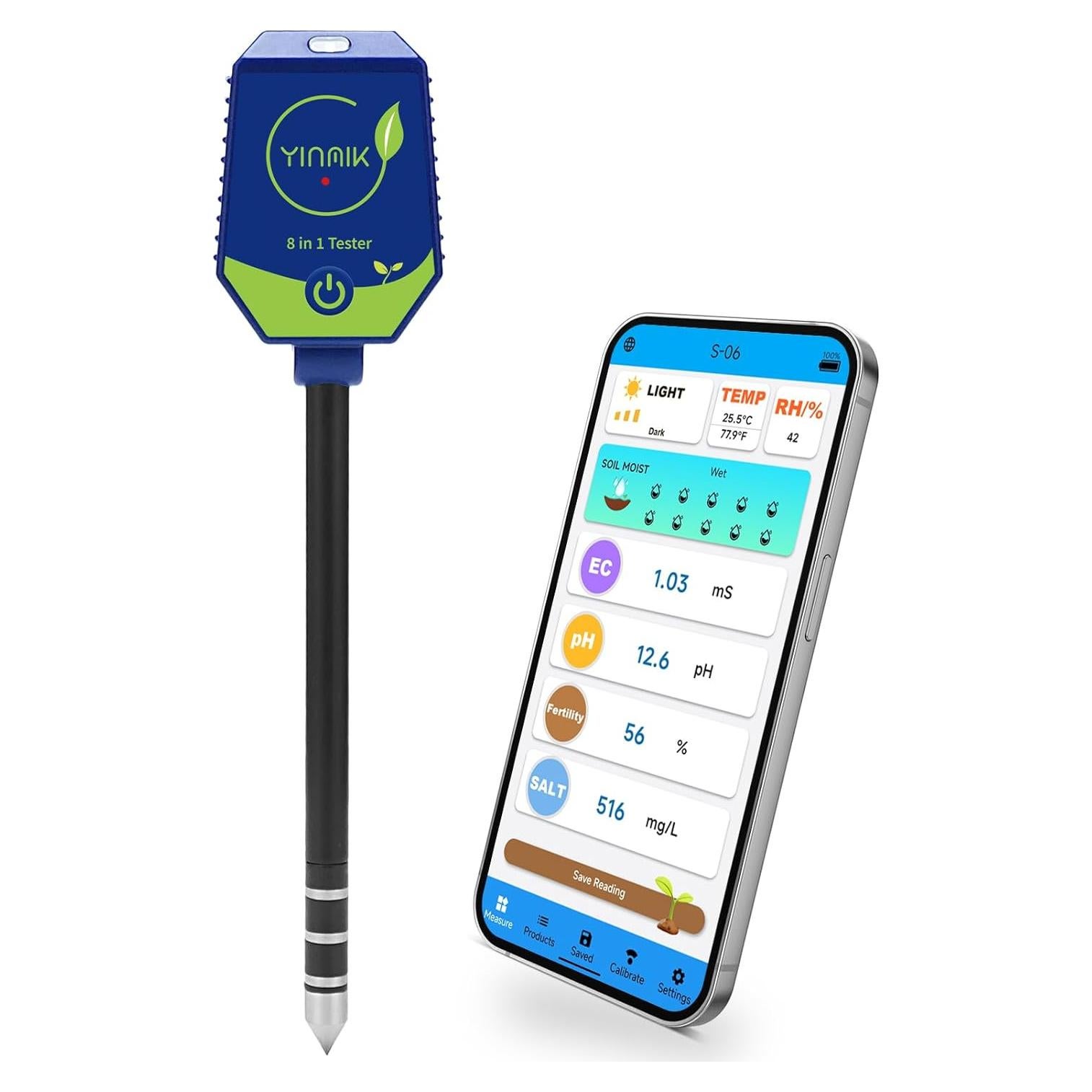 Kit de Prueba de Suelo YINMIK 8 en 1 pH Humedad EC Luz