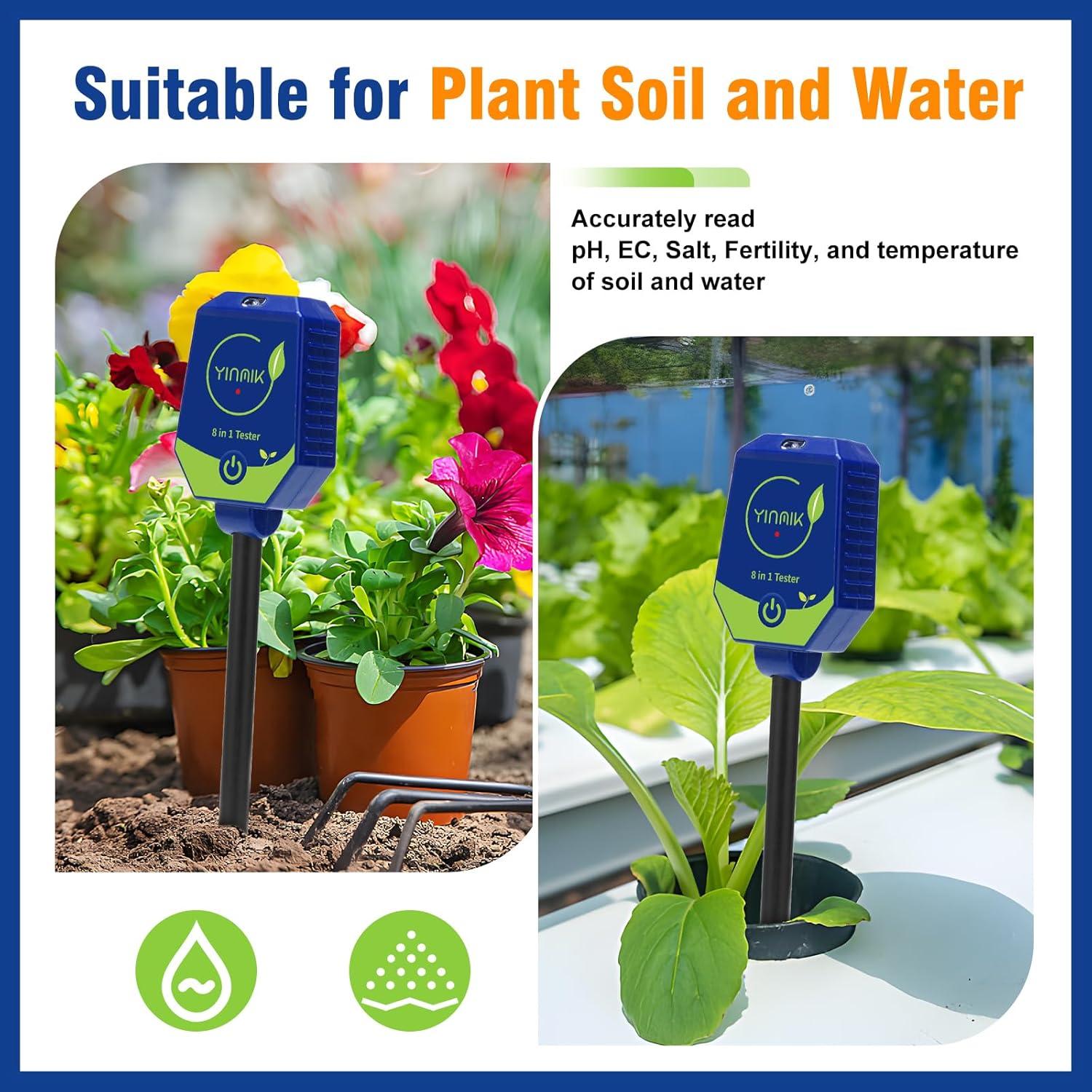 Kit de Prueba de Suelo YINMIK 8 en 1 pH Humedad EC Luz