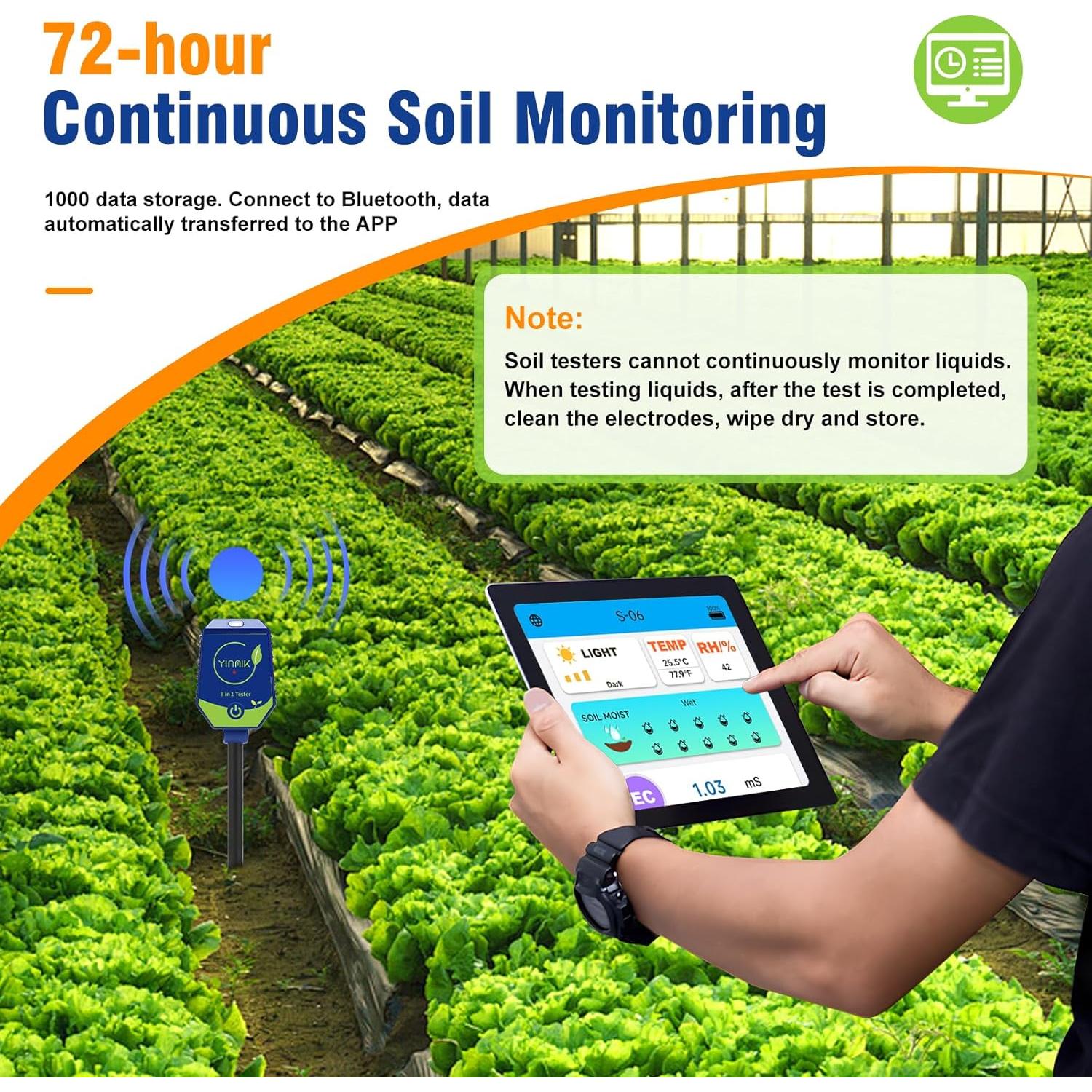 Kit de Prueba de Suelo YINMIK 8 en 1 pH Humedad EC Luz
