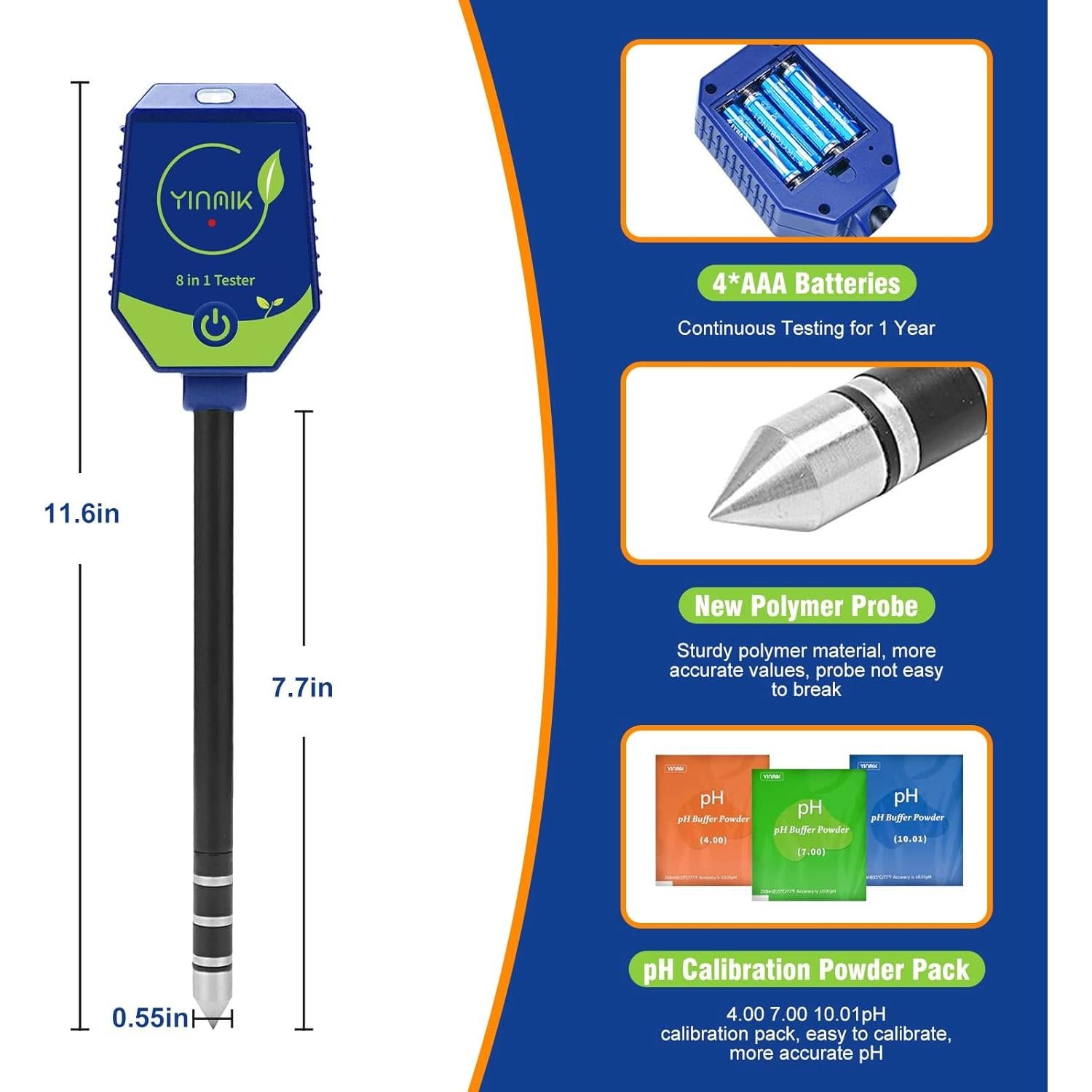 Kit de Prueba de Suelo YINMIK 8 en 1 pH Humedad EC Luz