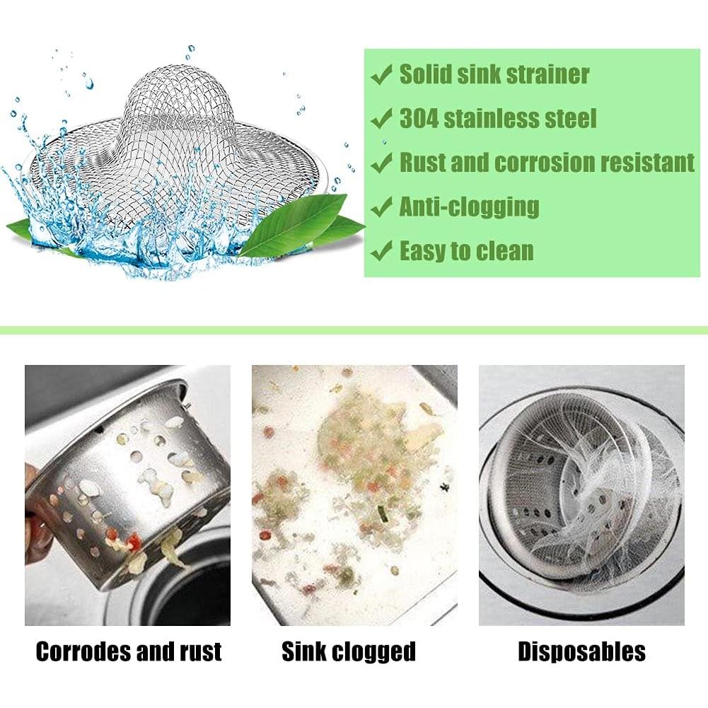 10pcs Mesh Sink Strainer, 2.75" Top/1" Stainless Steel Slop Basket Filter Trap, Metal Kitchen Drain Strainer, Hair Basket Drain - Fits Most Kitchen Sinks, Bathroom Sinks,Shower Drains,Floor Drain