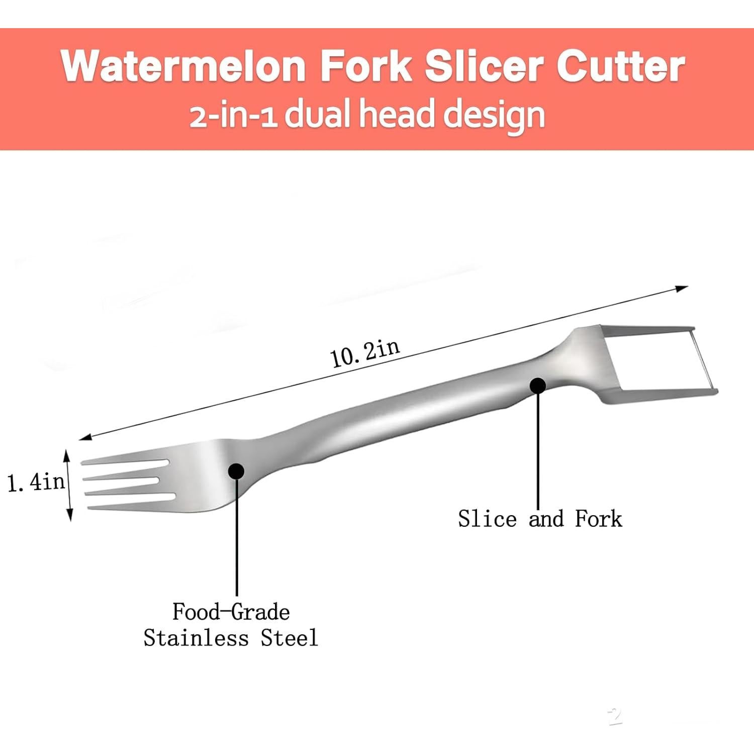 2-in-1 Stainless Steel Fruit Cutter, 2024 New Upgrade Dual Head Watermelon Fork Slicer Cutter Tool, Summer Watermelon Fruit Cutting Home Kitchen Gadgets (1Pcs)