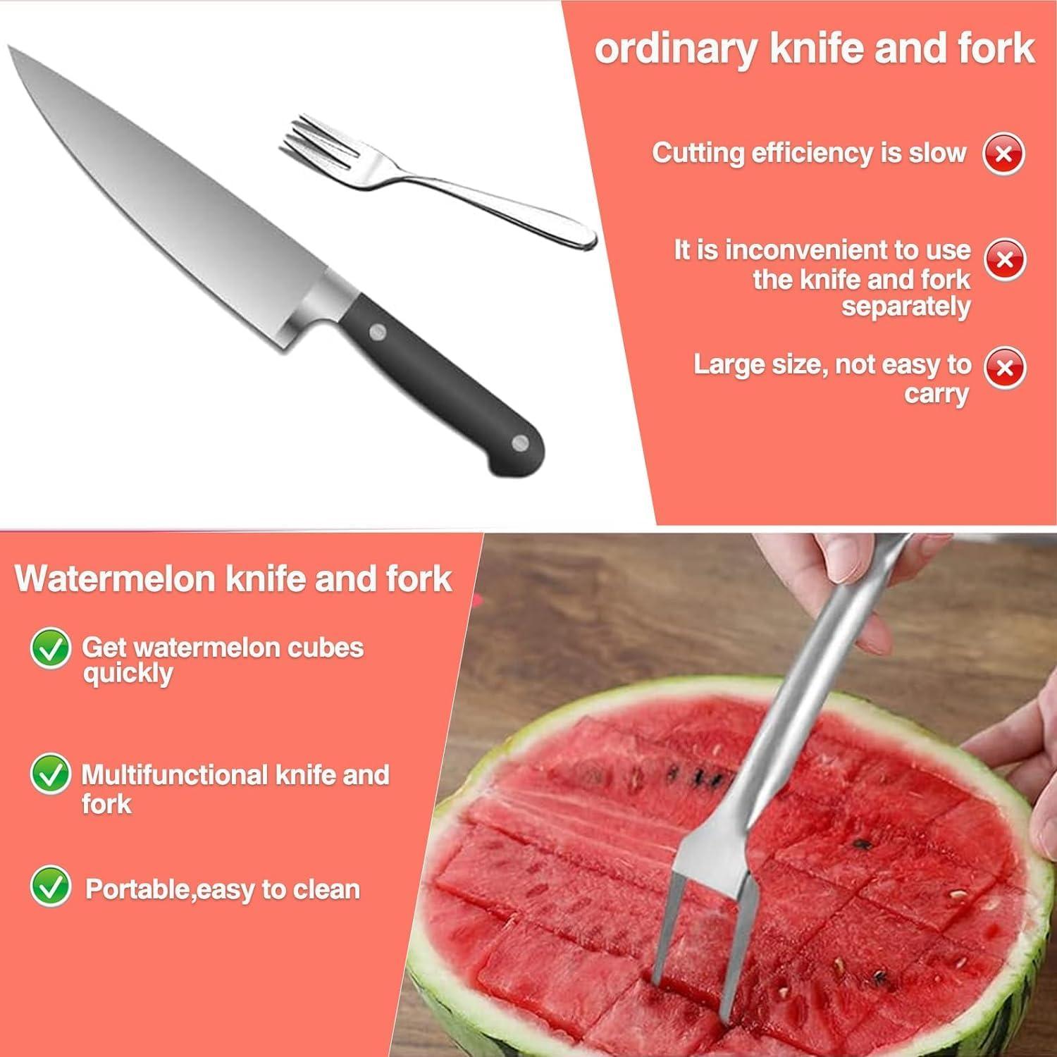 2-in-1 Stainless Steel Fruit Cutter, 2024 New Upgrade Dual Head Watermelon Fork Slicer Cutter Tool, Summer Watermelon Fruit Cutting Home Kitchen Gadgets (1Pcs)