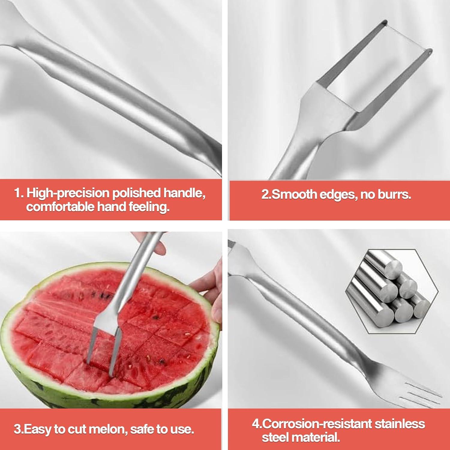 2-in-1 Stainless Steel Fruit Cutter, 2024 New Upgrade Dual Head Watermelon Fork Slicer Cutter Tool, Summer Watermelon Fruit Cutting Home Kitchen Gadgets (1Pcs)