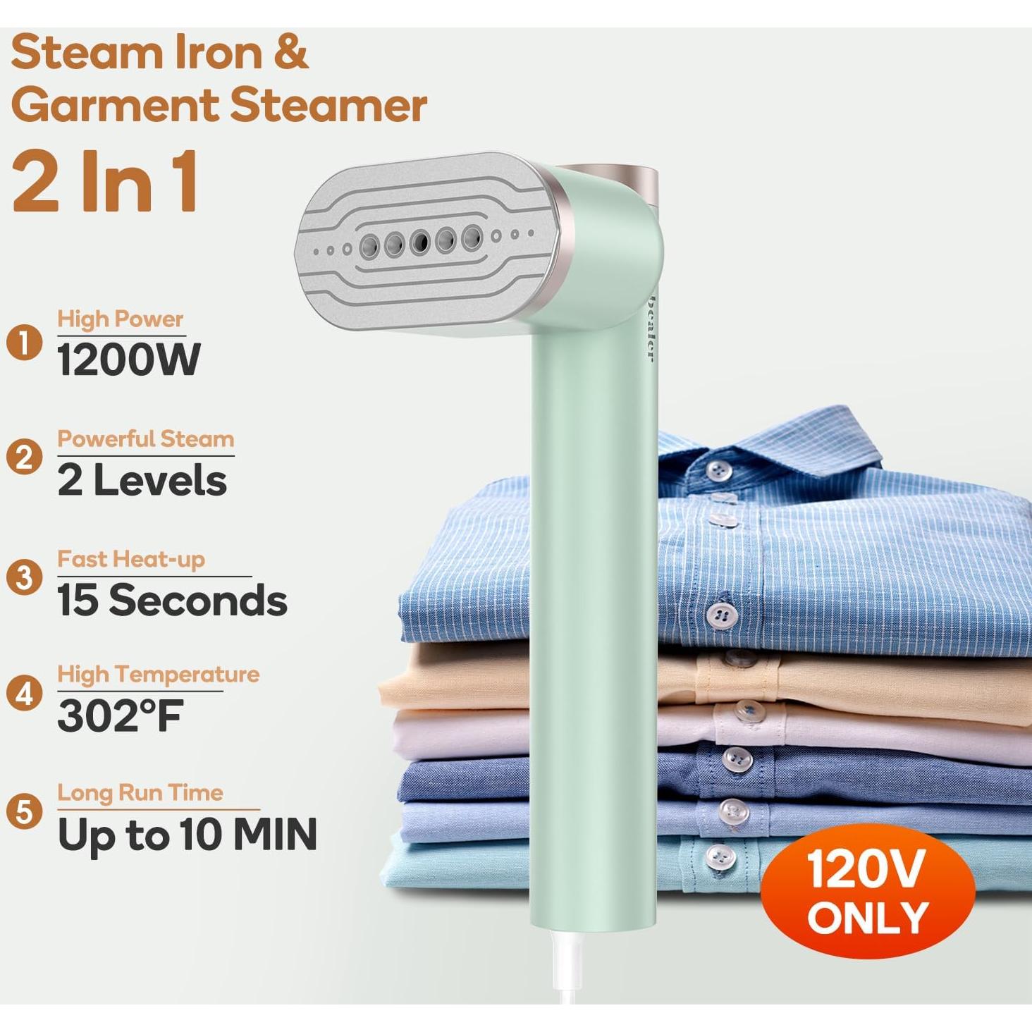 Vaporizador de Ropa Newbealer 1200W 2 en 1 Verde 150°C