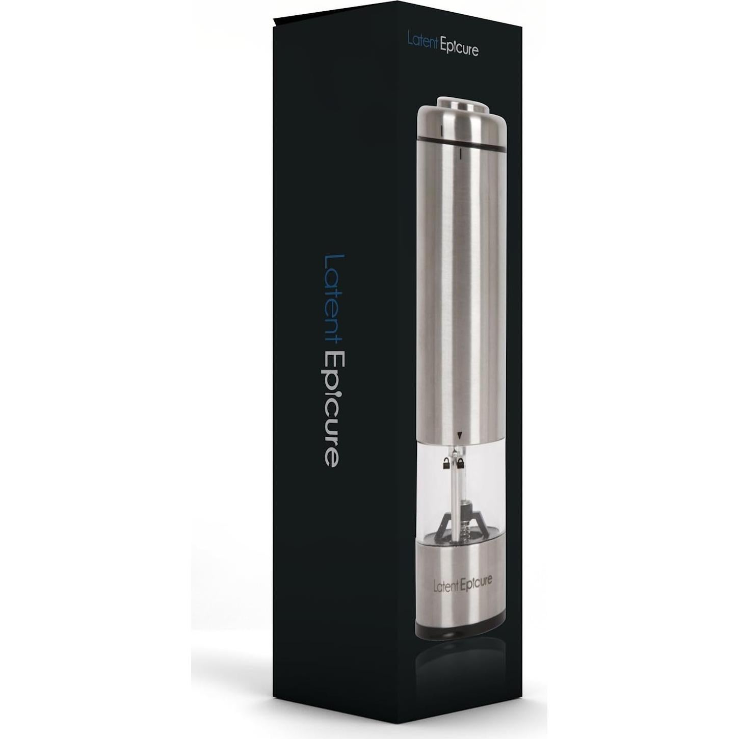 Molino Eléctrico de Sal y Pimienta Latent Epicure - Acero Inoxidable, Ajuste Fino y Grueso
