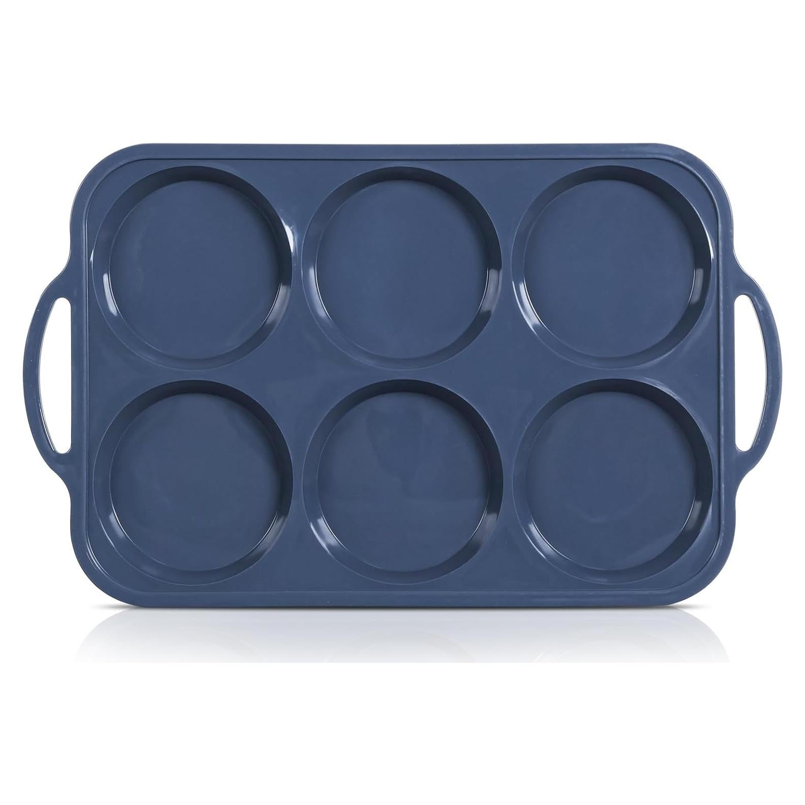 4 Inch Jumbo Silicone Muffin Top Pan with Metal Frame, Non Stick Silicone Egg Mold for Oven, Large Whoopie Pie Baking Pan with Handle for English Breakfast Sandwich, Egg Bite, Bun Tart, Grey