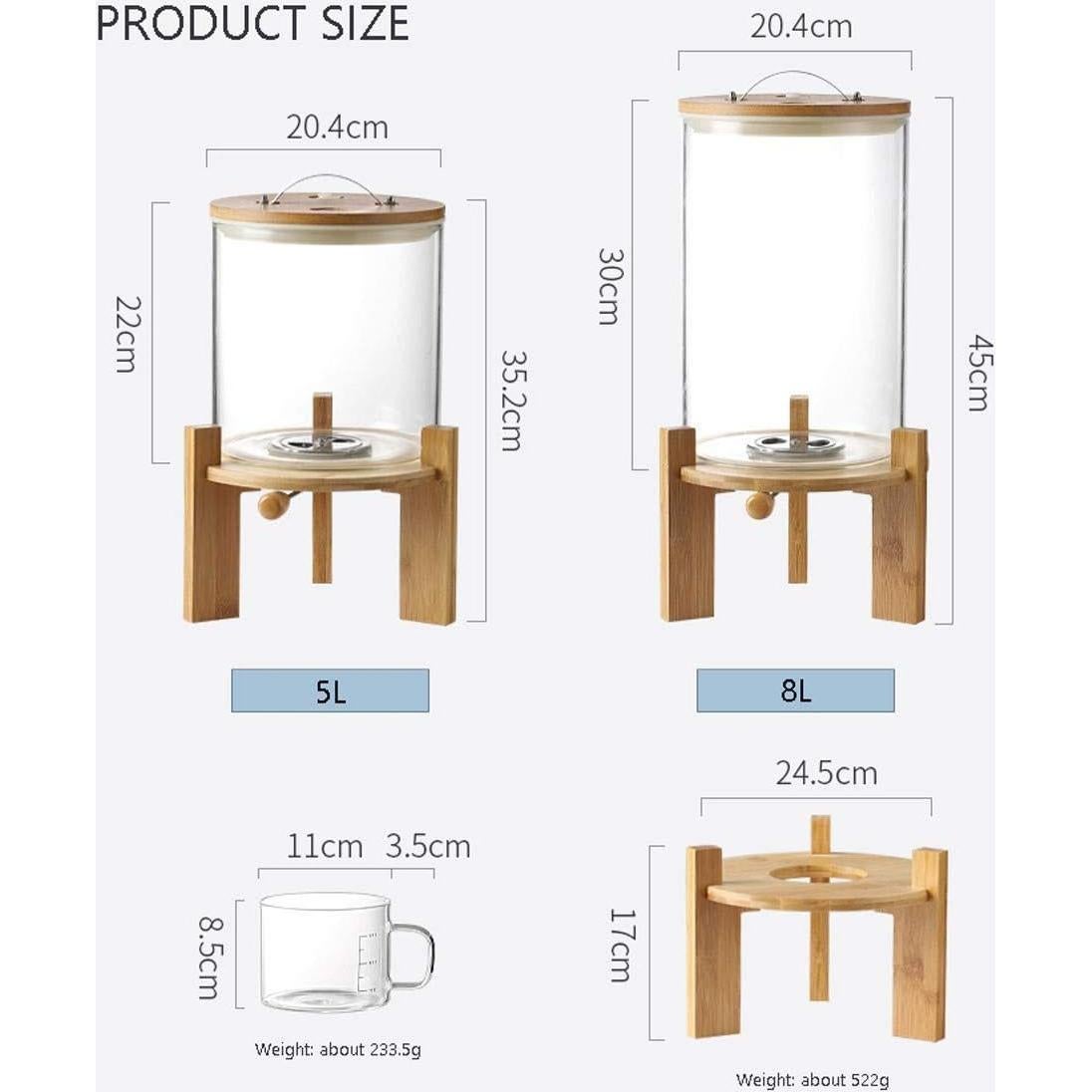 Contenedor de Alimentos de Vidrio 5L con Tapa Hermética y Soporte de Madera
