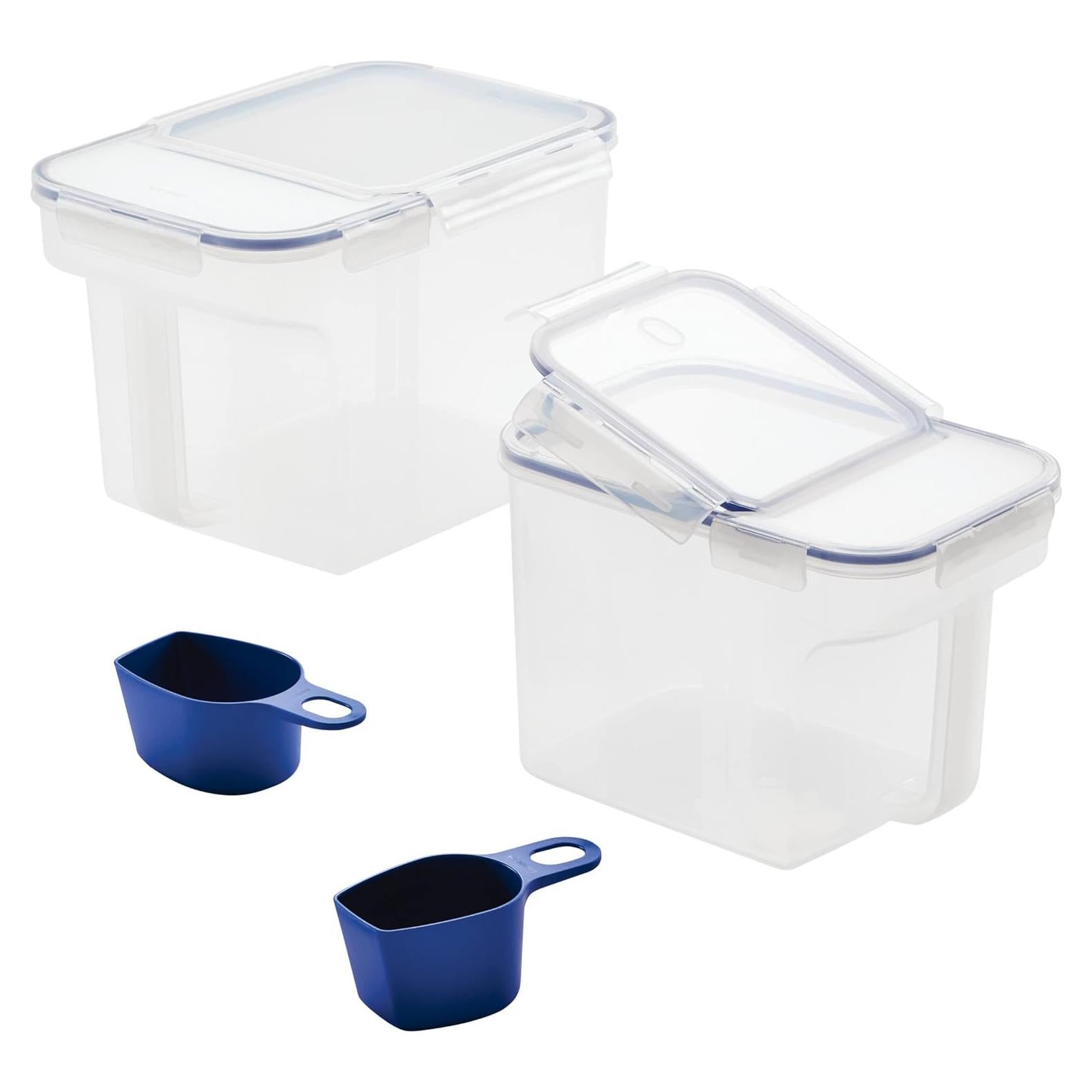 LocknLock Easy Essentials Container and Scoop Food Storage Bin Set, BPA-Free/Dishwasher Safe, 4 Piece, Clear