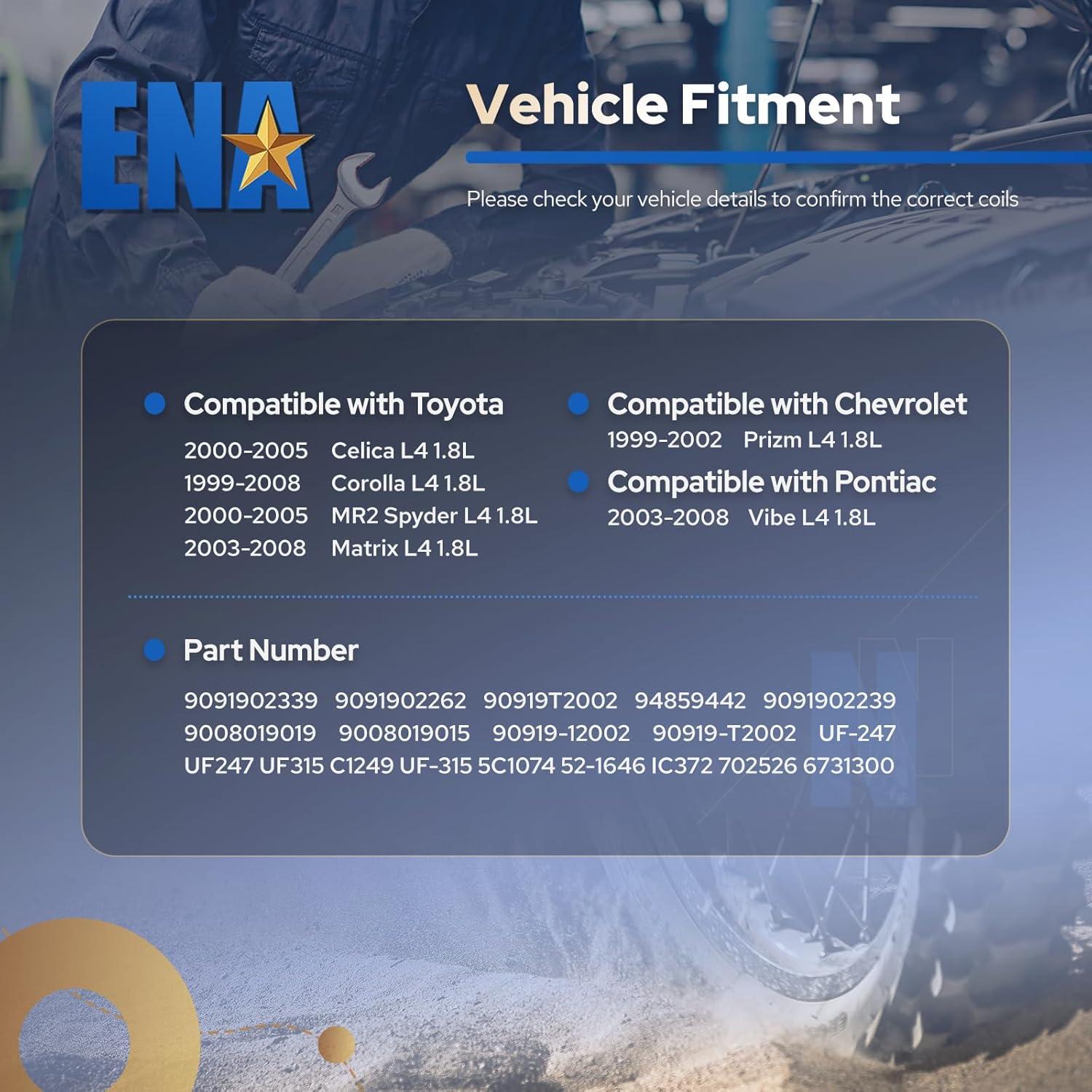 Juego de 4 Bobinas de Encendido ENA 1.8L L4 para Toyota y Chevy