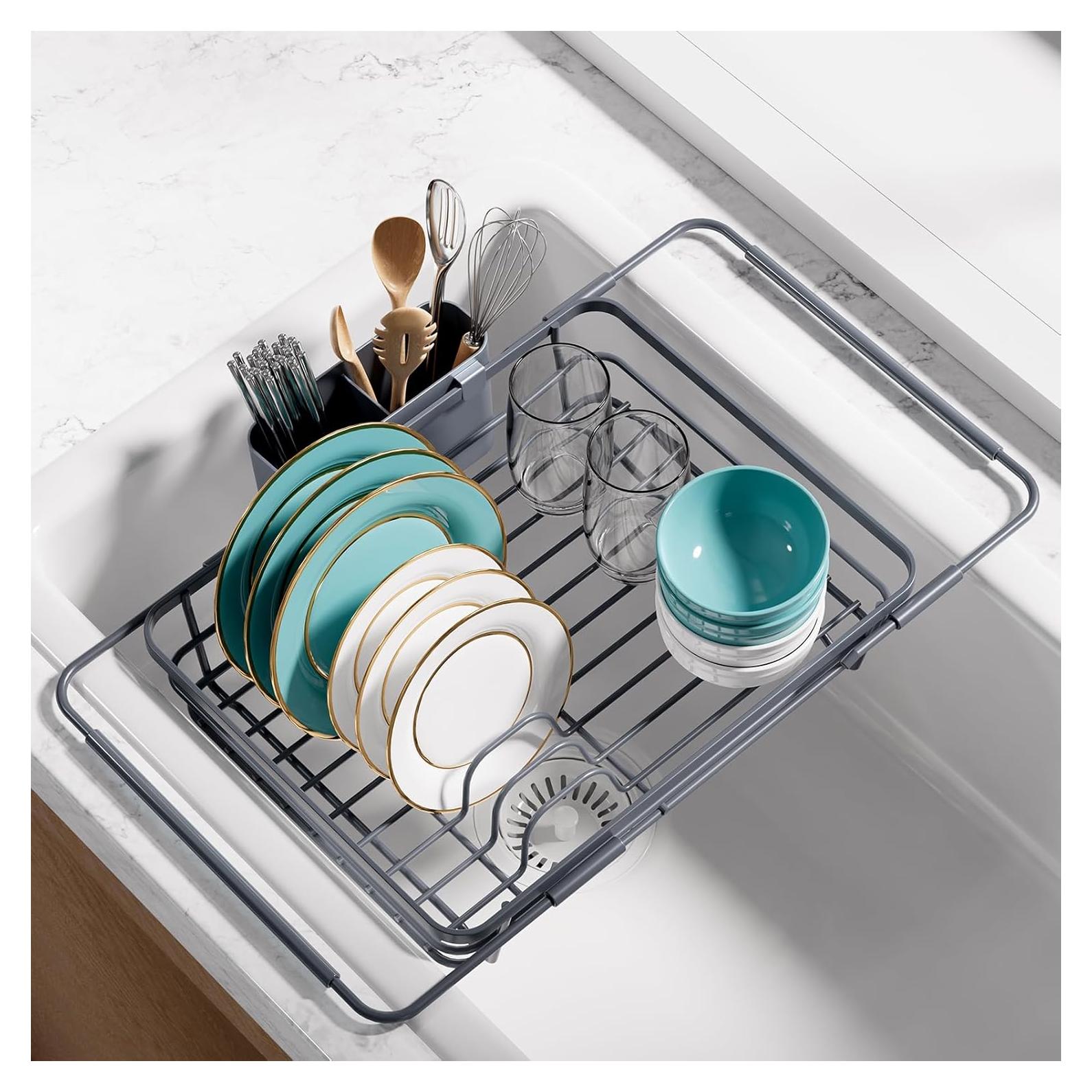 Escurridor de Platos Extensible Sakugi 30.5 cm Gris Acero Inoxidable