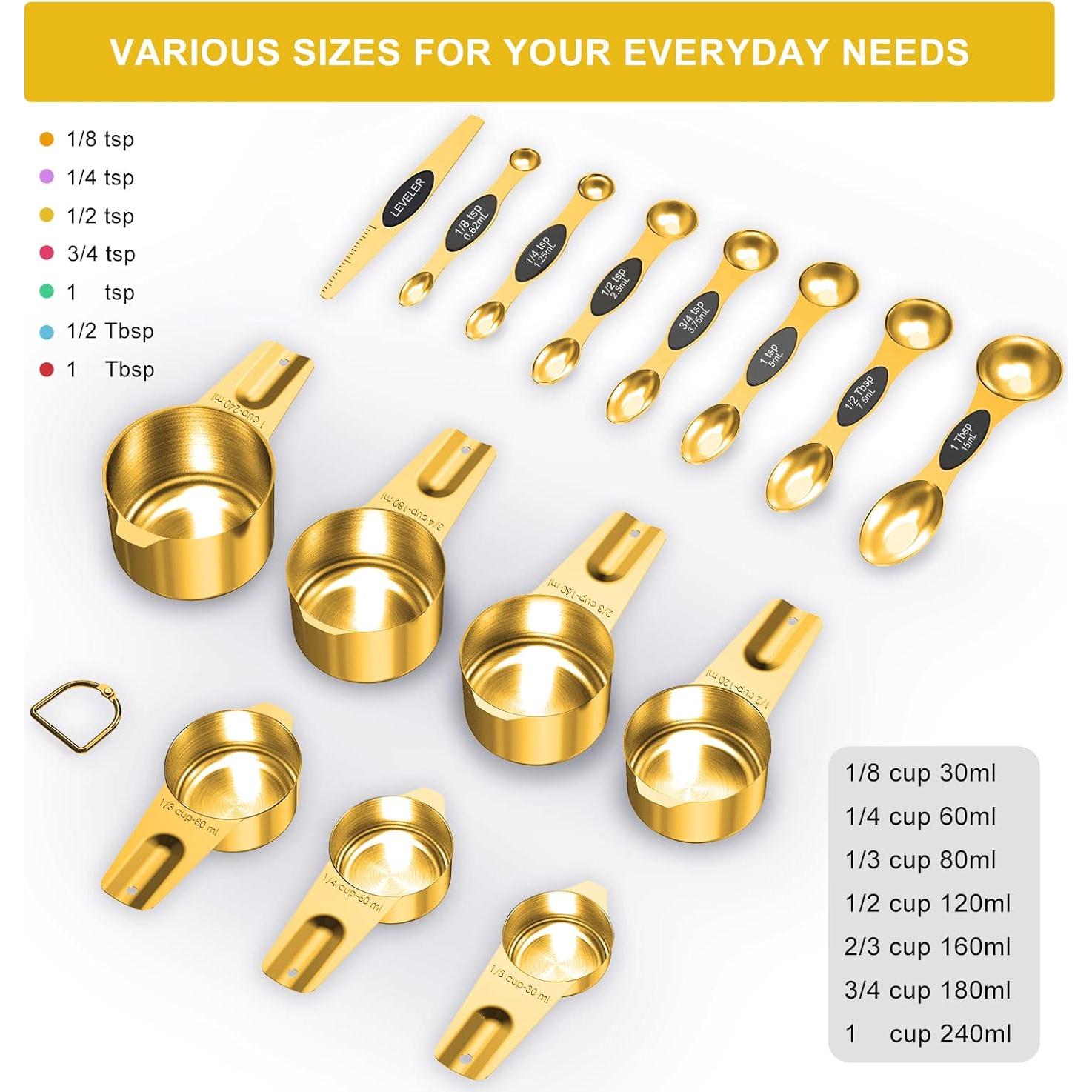 Juego de Tazas y Cucharas Medidoras Doradas LIFETOWE 15 Piezas