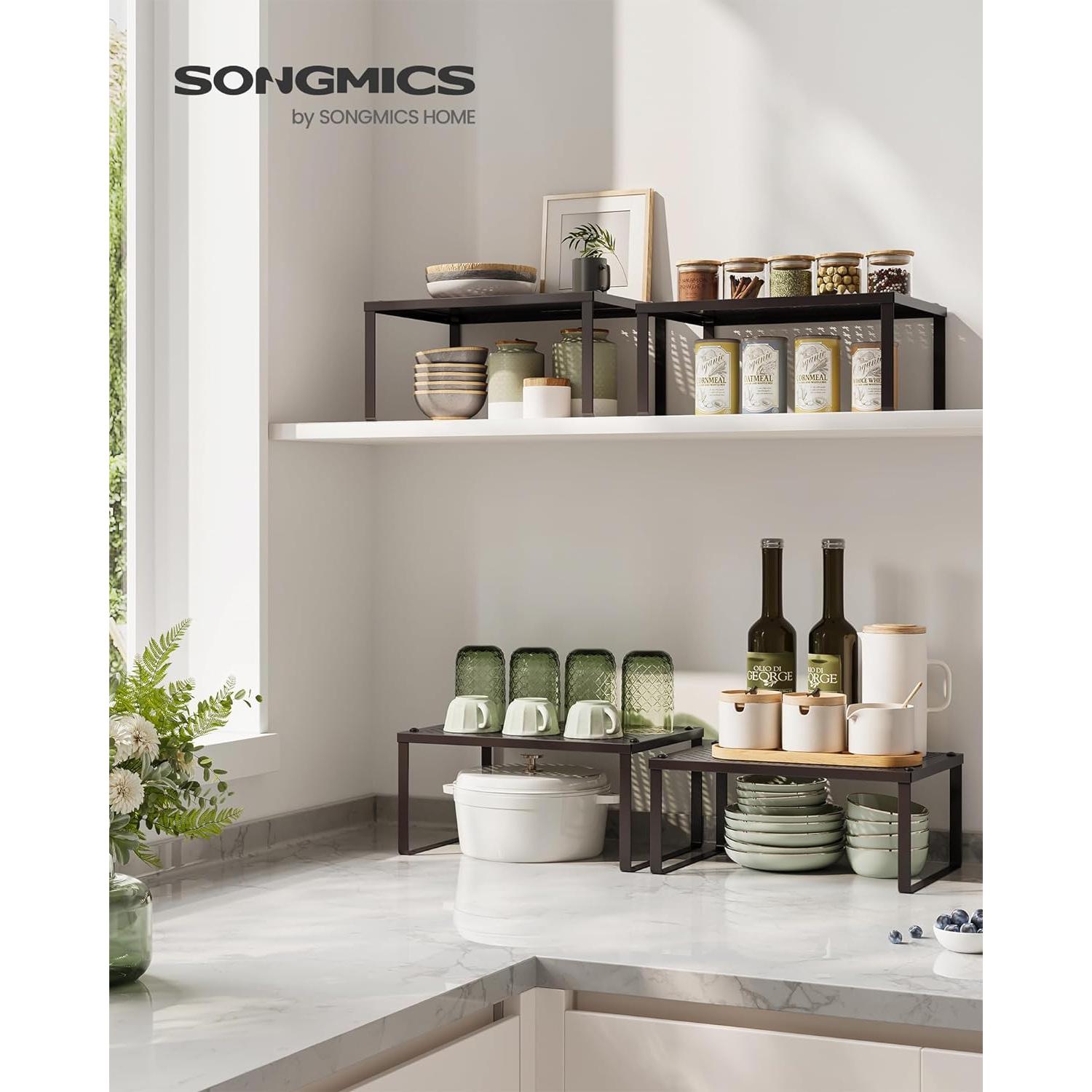 Estantes de Especias SONGMICS, Juego de 4, Metal Marrón, Expandibles