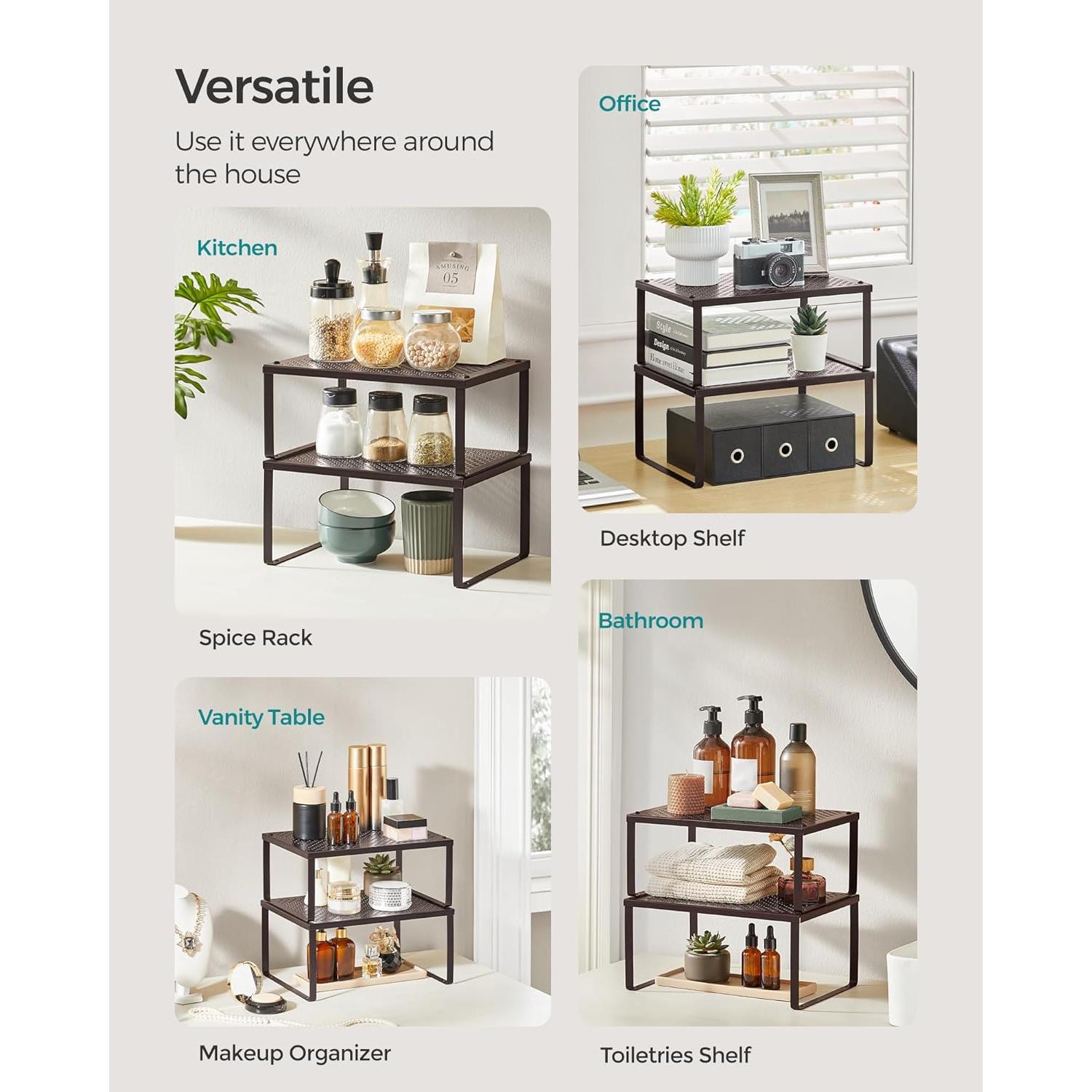 Estantes de Especias SONGMICS, Juego de 4, Metal Marrón, Expandibles