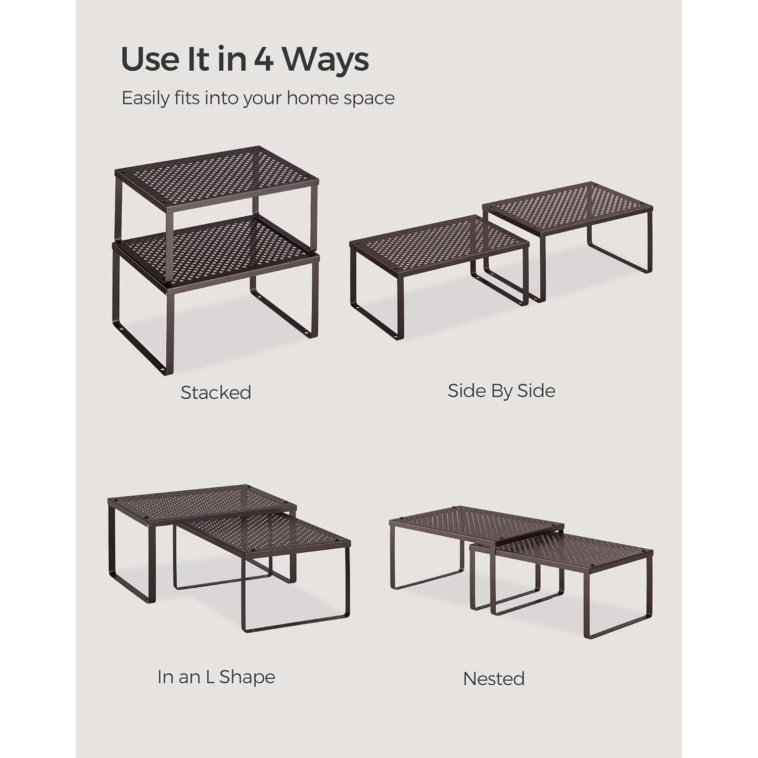 Estantes de Especias SONGMICS, Juego de 4, Metal Marrón, Expandibles
