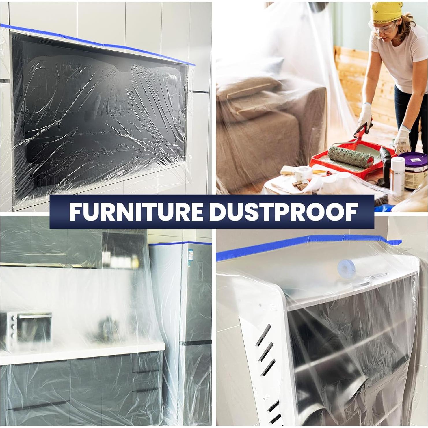 ADHES Painters Plastic with Tape, 24 inch x 90 feet x 3 Rolls Painters Tape with Plastic Attached, Pre Taped Masking Film Tape and Drape for Automotive Painting Covering