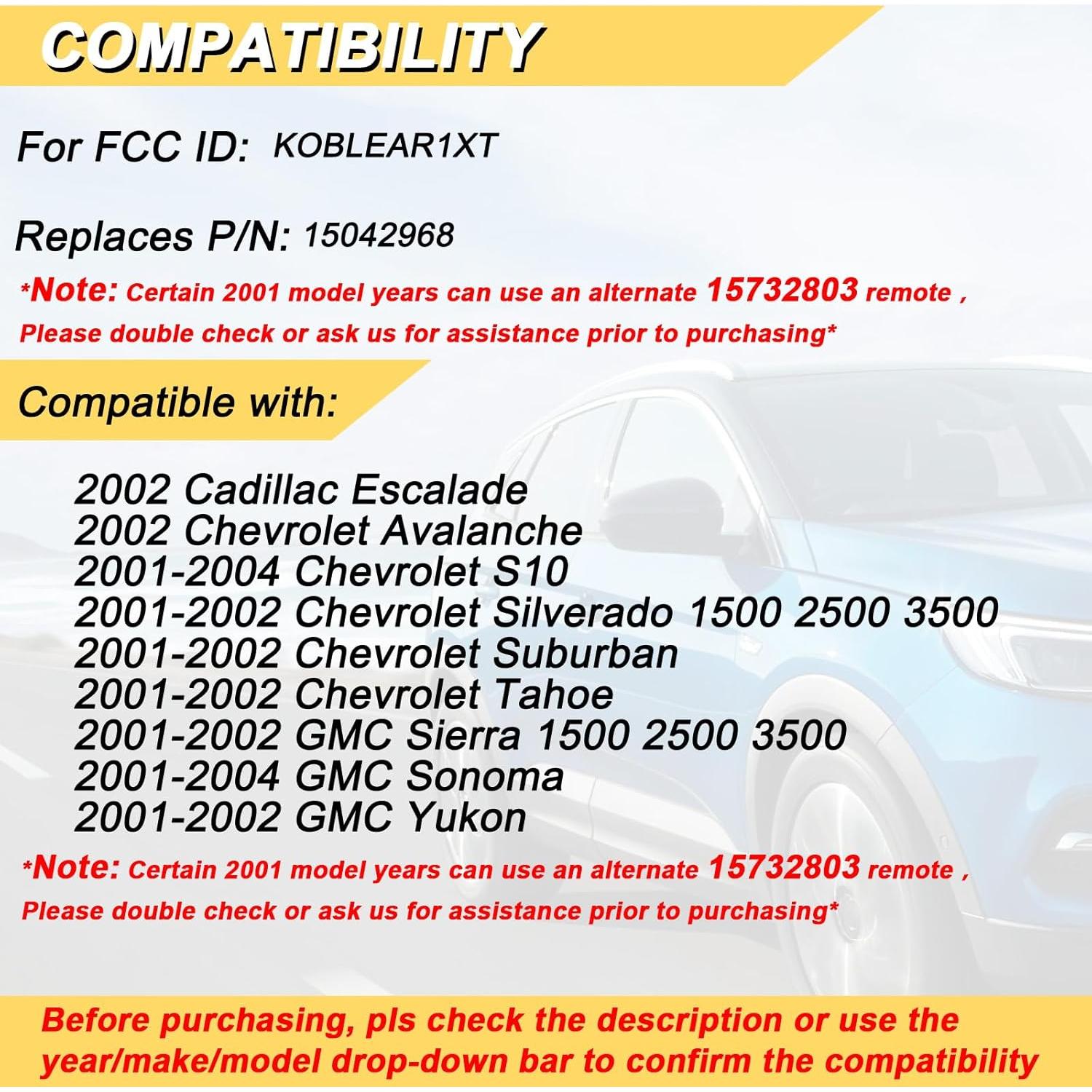 Control Remoto Llavero Vurkcy 2 Pcs para Chevy y GMC