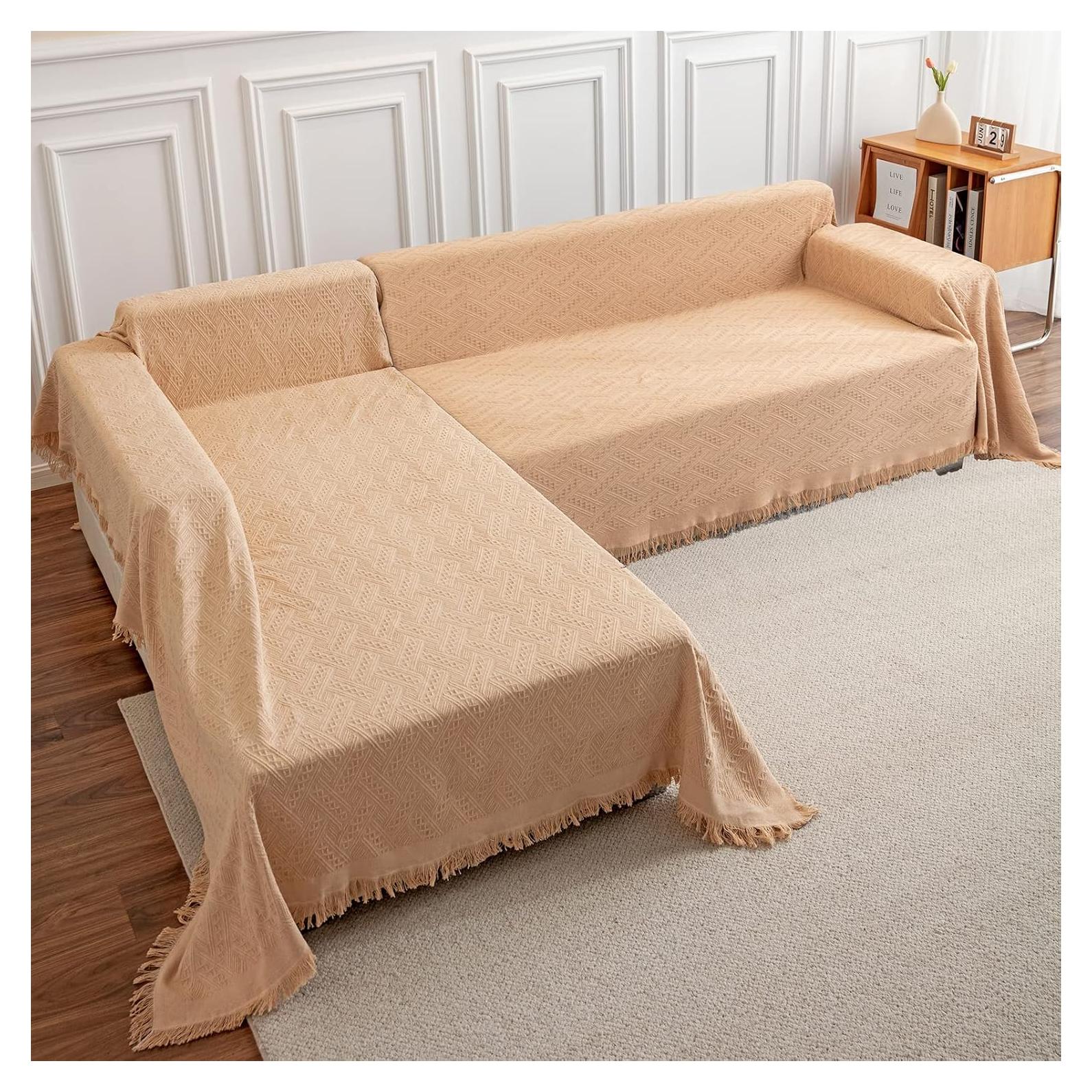 Deep Dream Sectional Couch Covers, 2 Pieces Sectional Sofa Cover, L Shaped Couch Covers, Couch Cover for Sectional Sofa (X-Large, 63" x 110" + 71" x 118, Brown)