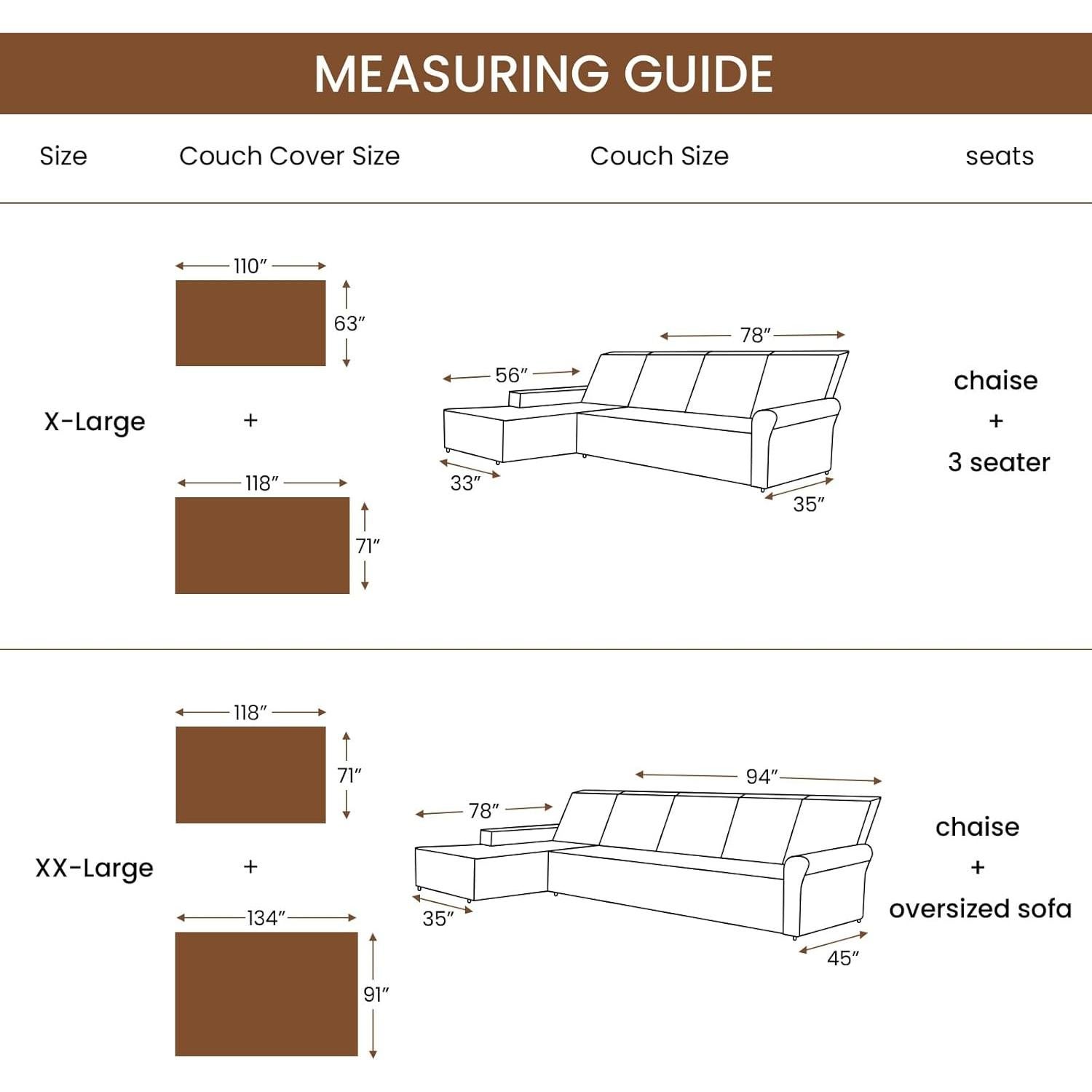 Deep Dream Sectional Couch Covers, 2 Pieces Sectional Sofa Cover, L Shaped Couch Covers, Couch Cover for Sectional Sofa (X-Large, 63" x 110" + 71" x 118, Brown)