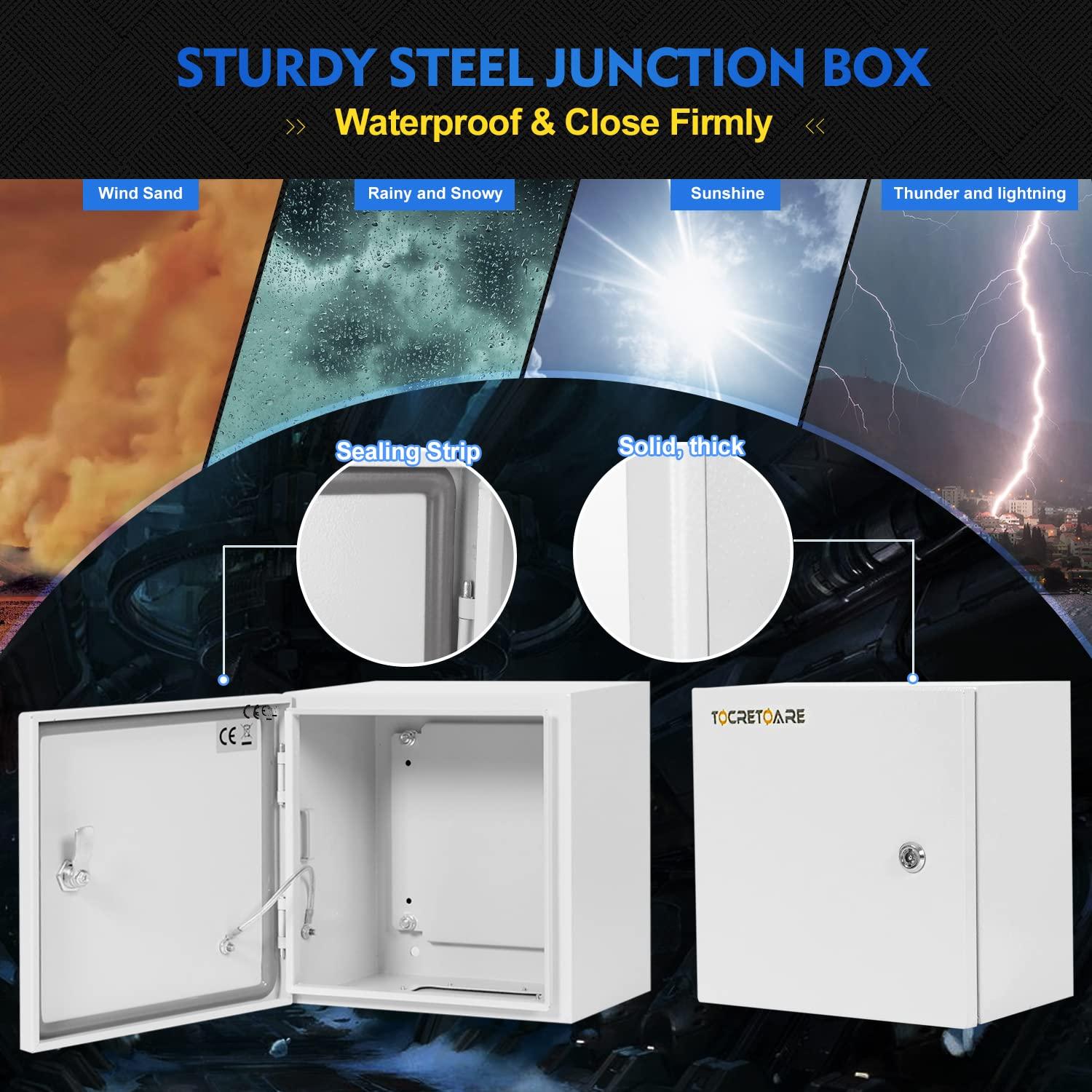 Outdoor Electrical Box, Steel Junction Box 12 x 10 x 6'', NEMA 4X Electrical Enclosure Box IP66 Waterproof & Dustproof, Universal Electrical Project Box with Lock & Mounting Plate