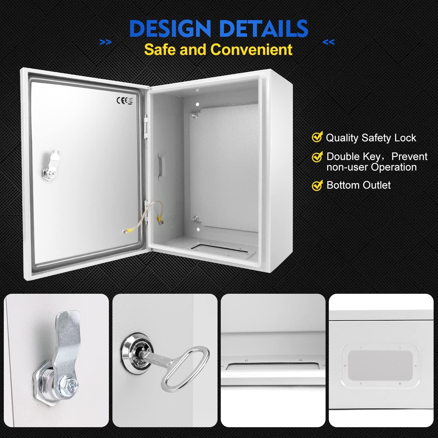 Outdoor Electrical Box, Steel Junction Box 12 x 10 x 6'', NEMA 4X Electrical Enclosure Box IP66 Waterproof & Dustproof, Universal Electrical Project Box with Lock & Mounting Plate